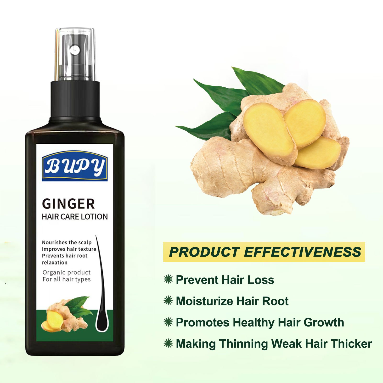 Ginger Haircare Lotion Organic Products Types Anti-hair Loss Stimulate Hair Regrowth Improves Hair Texture