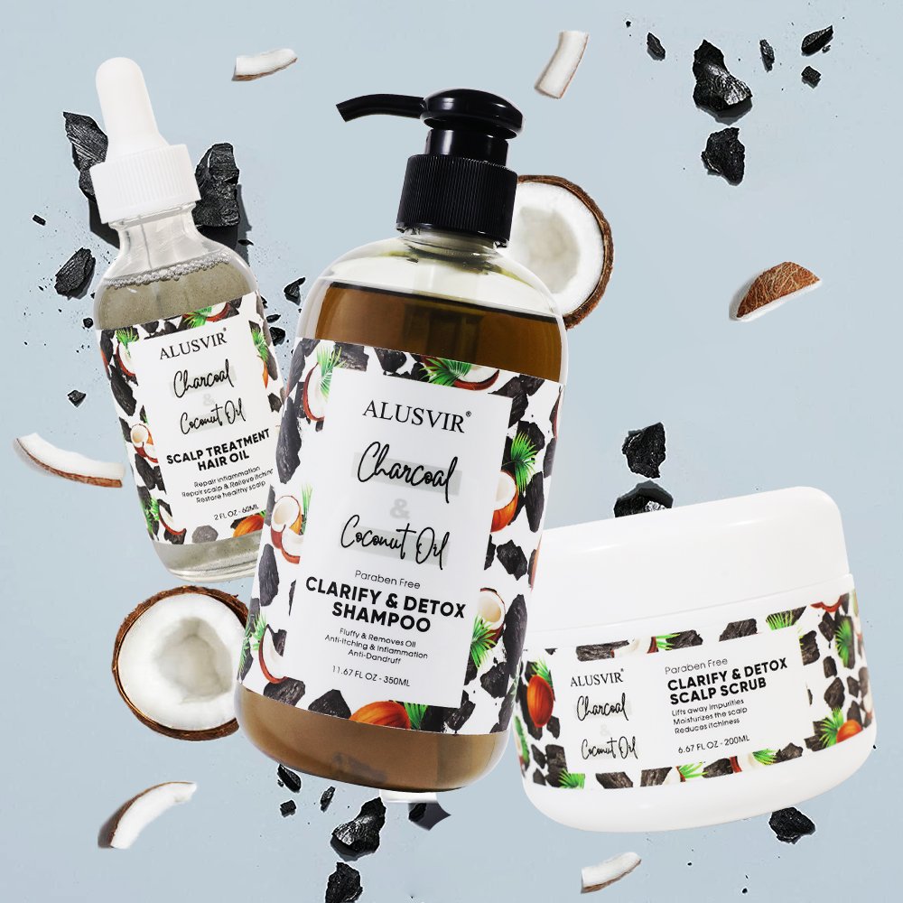 Private Label Organic Hair Care Products Charcoal & Coconut Oil Hair Loss Shampoo Scalp Treatment Anti Hair Loss Growth Shampoo