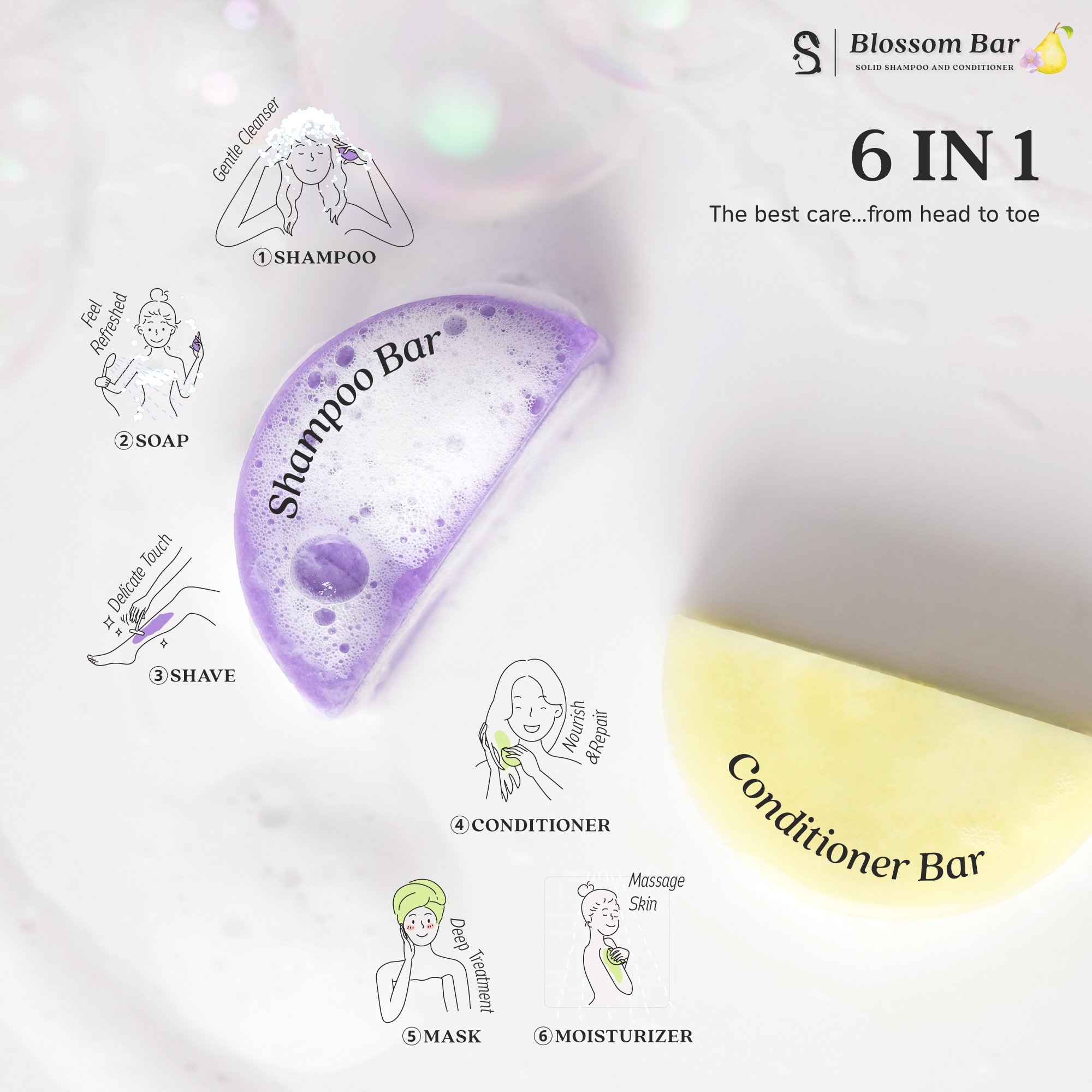 Vegan Eco-friendly Hair Care Set Moisturizing Fluffy Freesia Pear Scent Shampoo Conditioner Bar Amino Acid Smoothing Creatively
