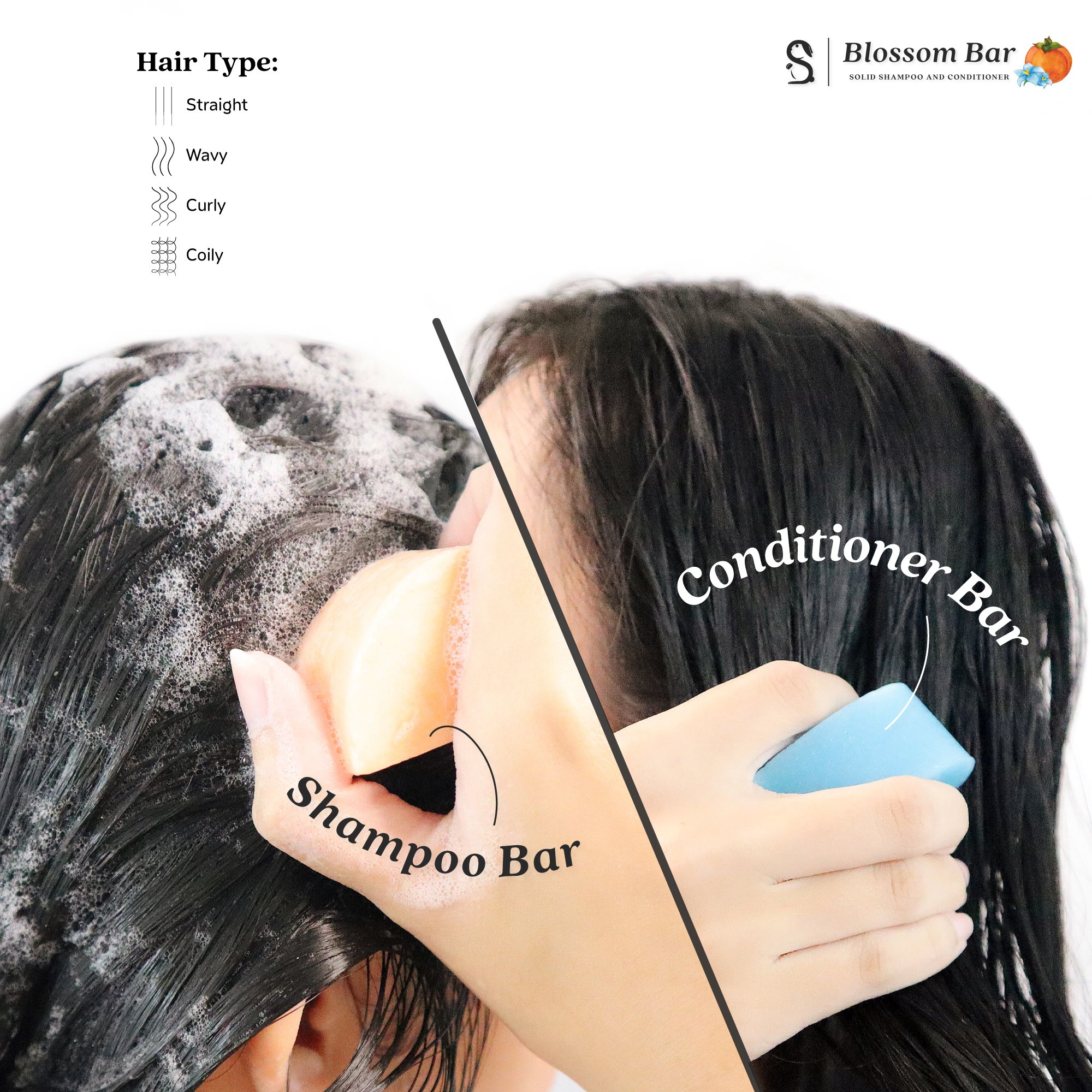 BlueBell & Persimmon Scented Vegan Hair Care Creatively Designed Eco-Friendly Solid Shampoo & Conditioner Bar Direct Thailand