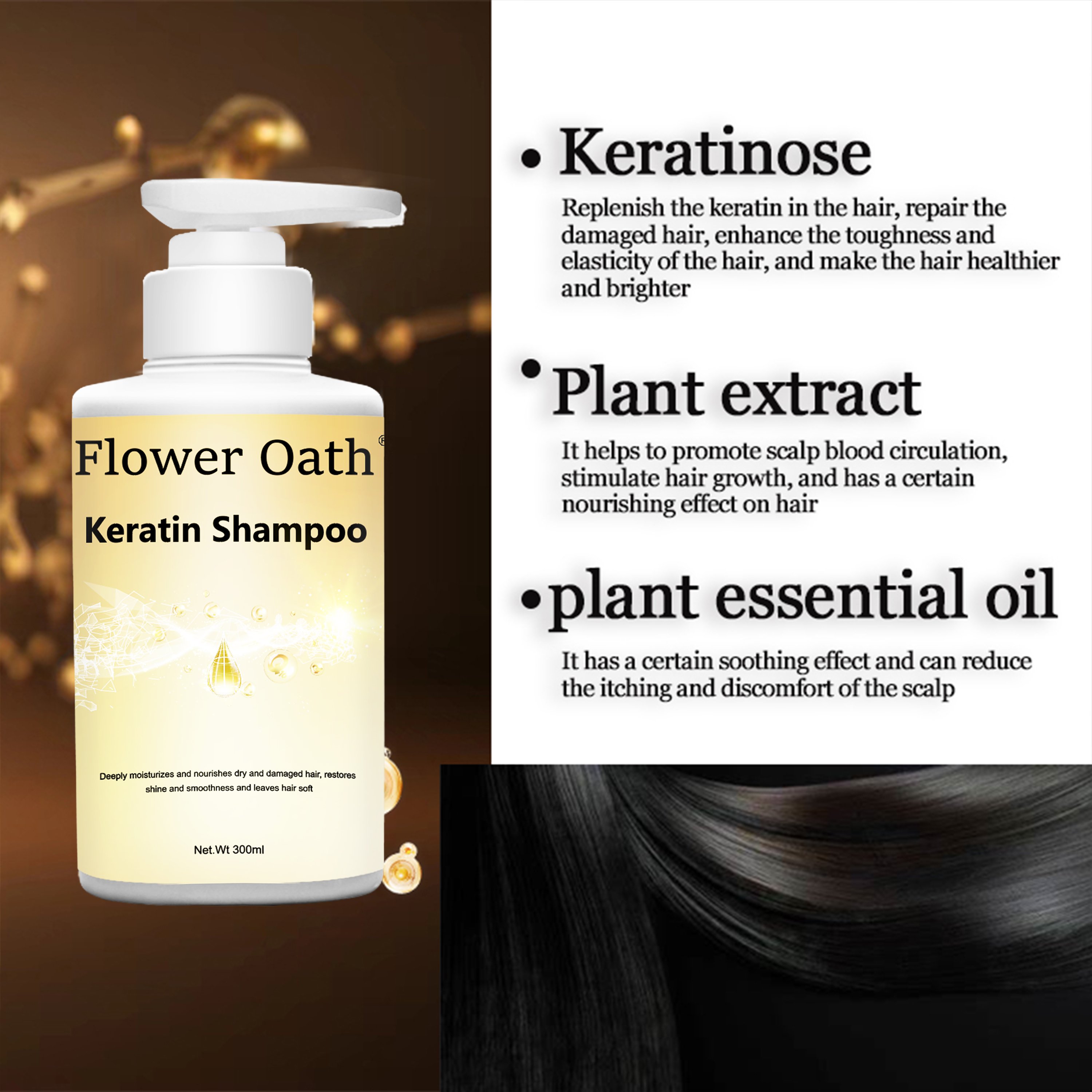Flower Oath wholesale private label keratin hair care set protein natural moisturizing shampoo for women cleans
