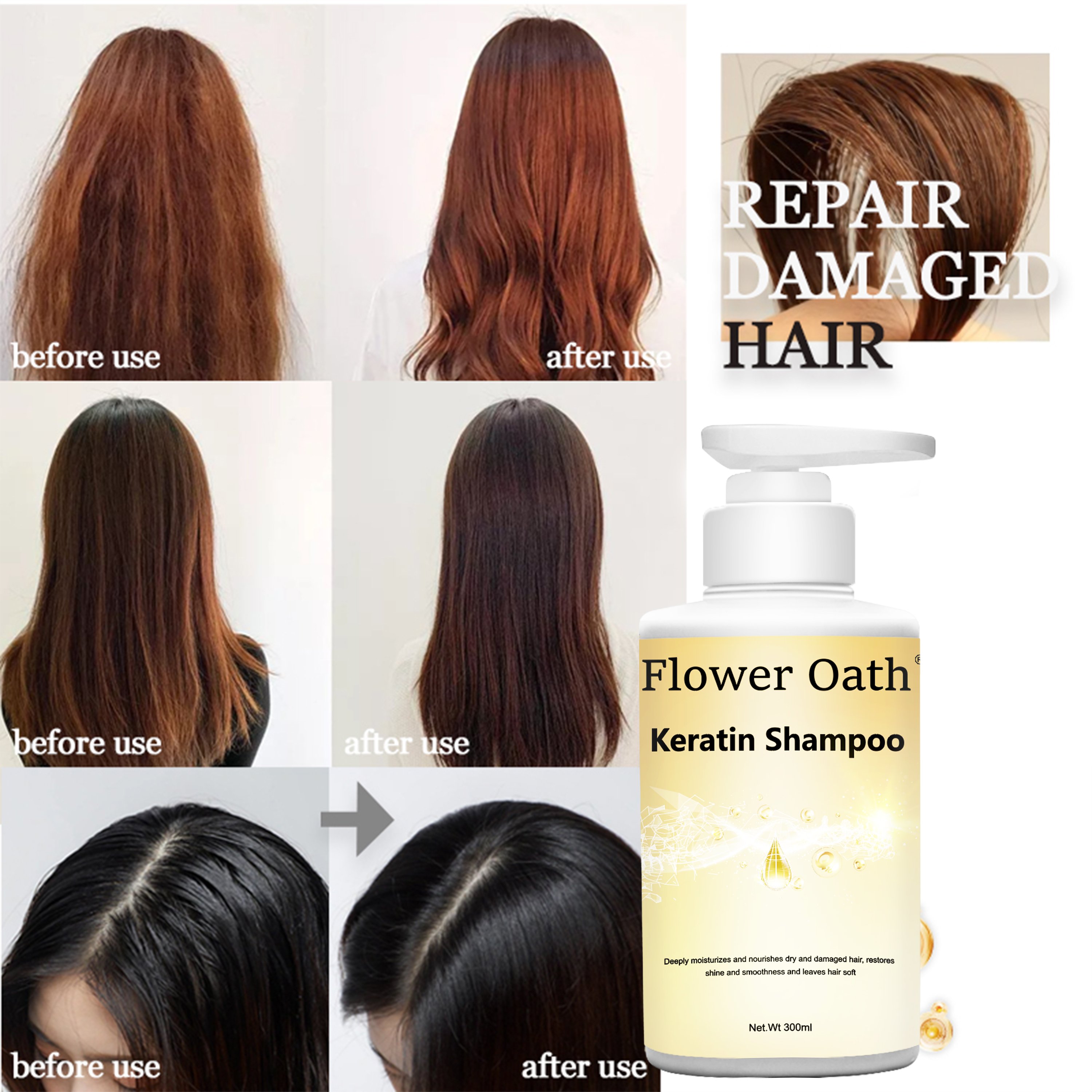 Flower Oath wholesale private label keratin hair care set protein natural moisturizing shampoo for women cleans