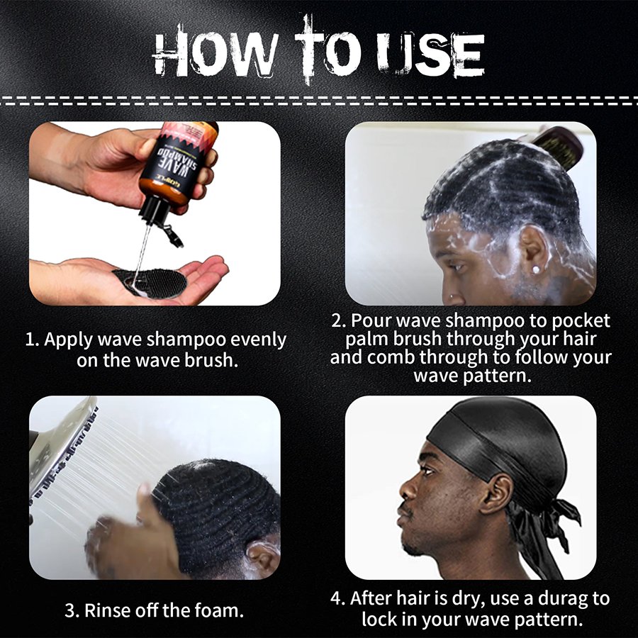 Customize Logo 360 Hair Wave Shampoo Define Wave Enhance Shine Deep Clean 5-1 Waves Shampoo For Men
