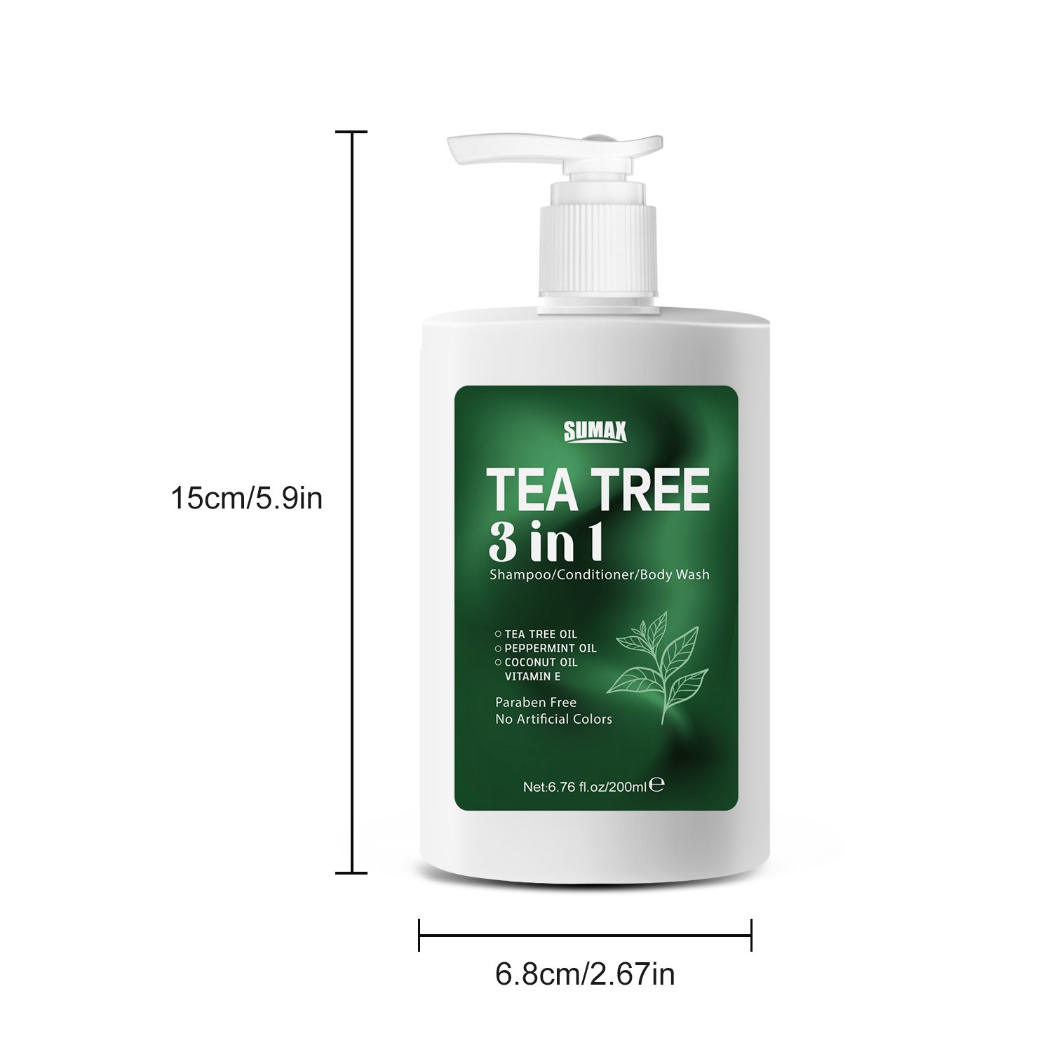 Sumax Tea tree three in one hair care product, super natural and healthy hair dye shampoo, conditioner, shower gel