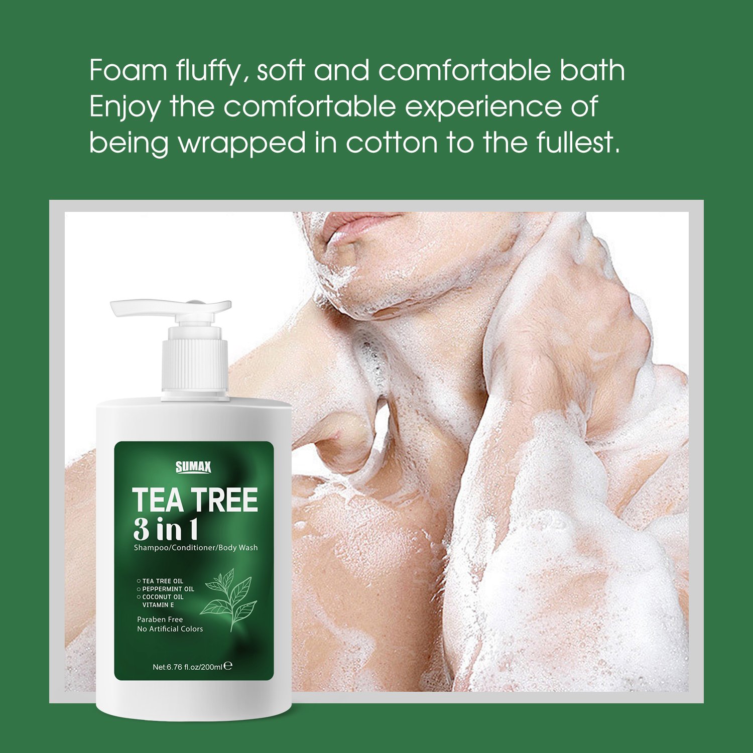 Sumax Tea tree three in one hair care product, super natural and healthy hair dye shampoo, conditioner, shower gel