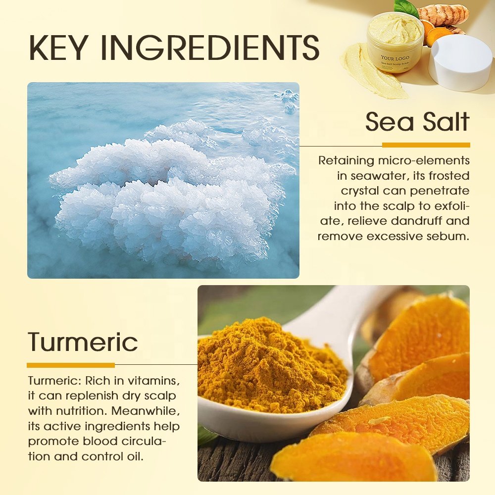 Private Label Gentle Exfoliating Nourishing Cleansing Hair Ginger Sea Salt Scalp Scrub