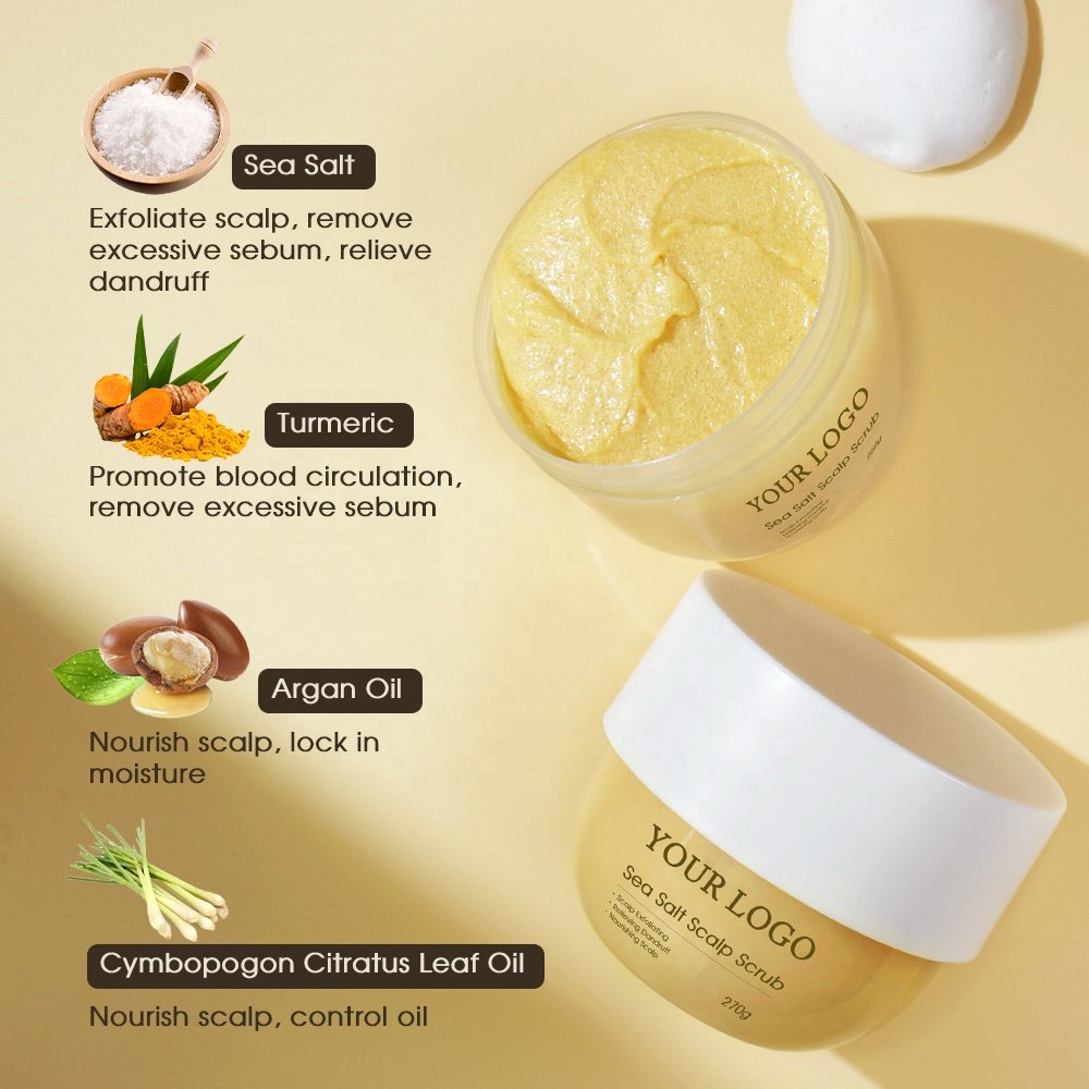 Private Label Gentle Exfoliating Nourishing Cleansing Hair Ginger Sea Salt Scalp Scrub