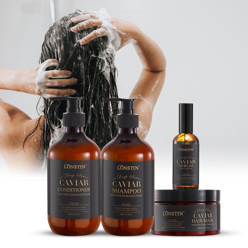 OEM Private Label Luxury Hair Care Treatment Sulfate Free Organic Moisturizing Deep Sea Caviar Hair Shampoo and Conditioner Set