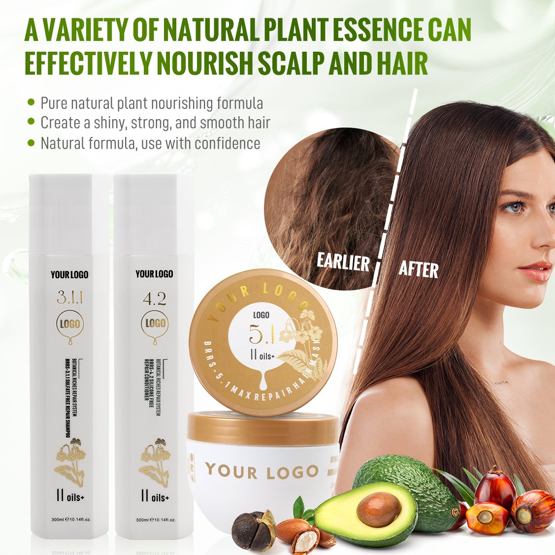 olive oil shampoo private label batana 11oil+ anti hair loss nourish moisture repair organic hair mask shampoo and conditioner