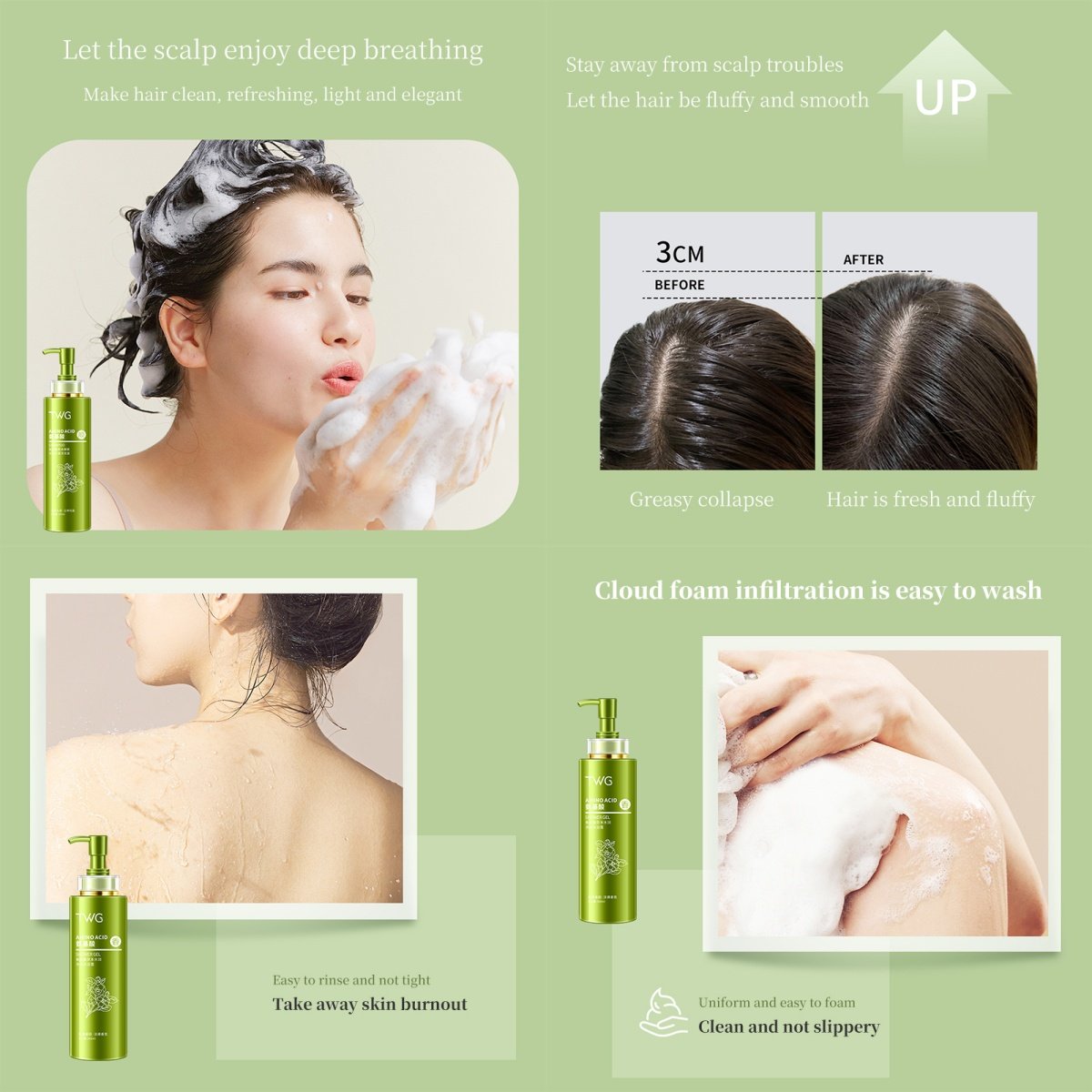 TWG Private Label Amino Acid Shampoo Conditioner Body Wash Shower Gel Shampoo for Hair Body Wash Shower Set