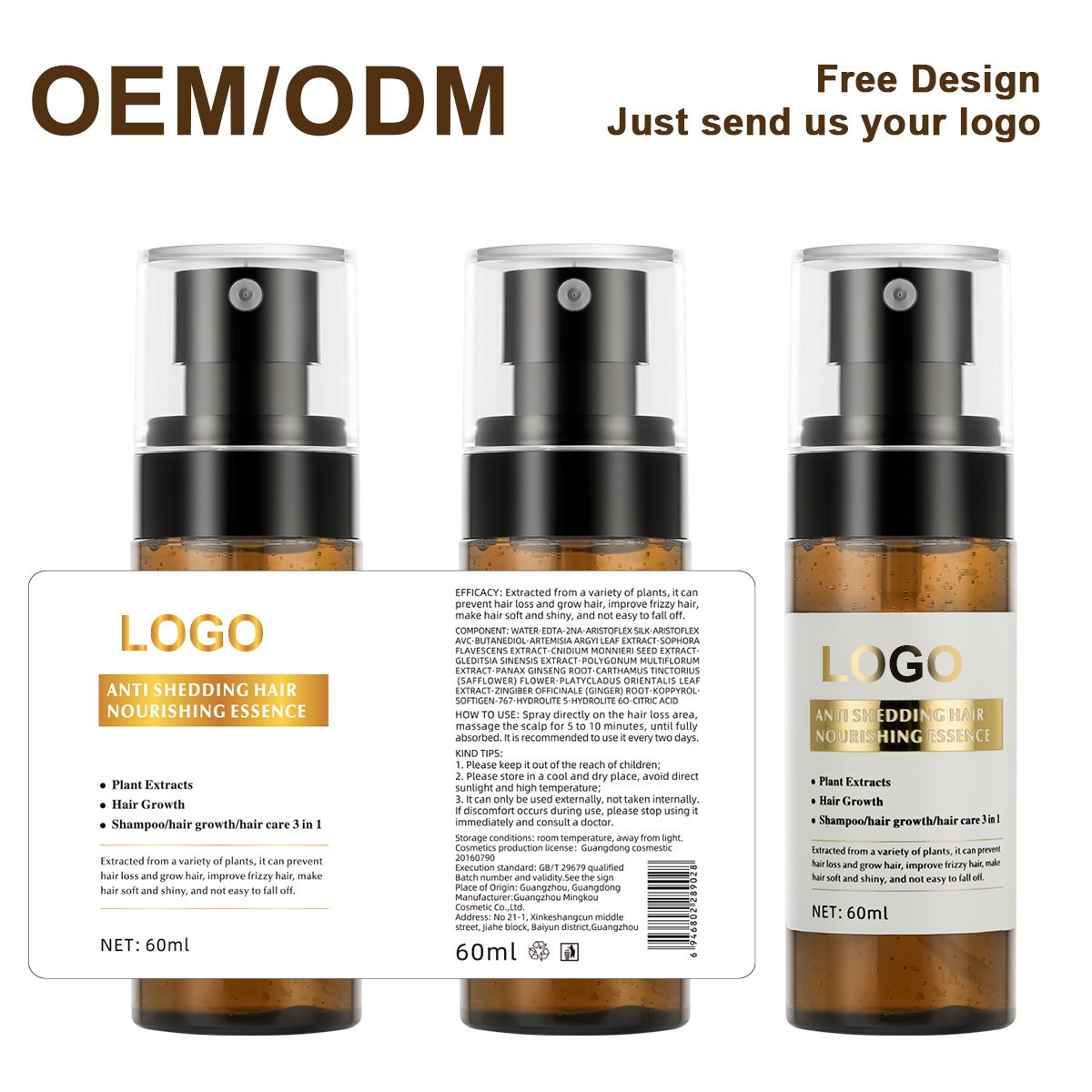 low moq 60ml anti hair fall spray Regrowth Spray with castor oil and vitamin E ingredients hair growth tonic