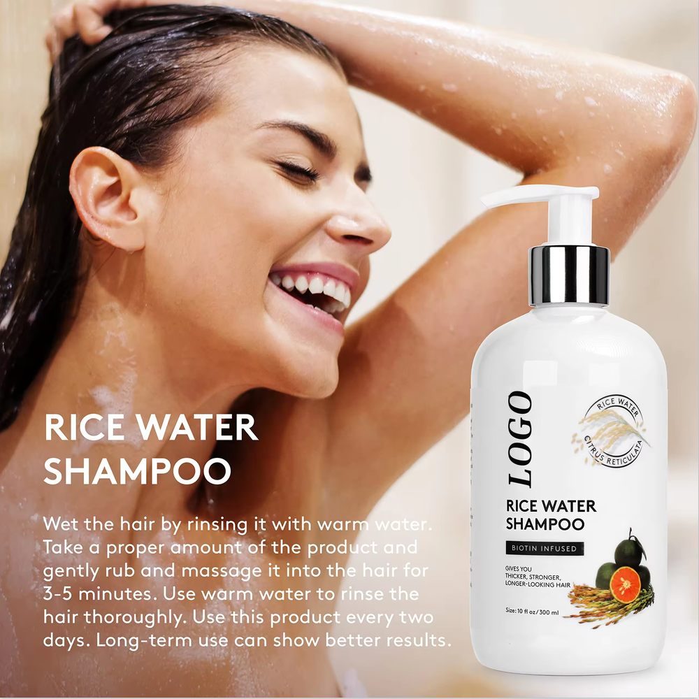 Private Label Natural Moisturizing Anti Hair Loss Hair Growth Hair Care Biotin Infused Rice Water Shampoo For Men and Women
