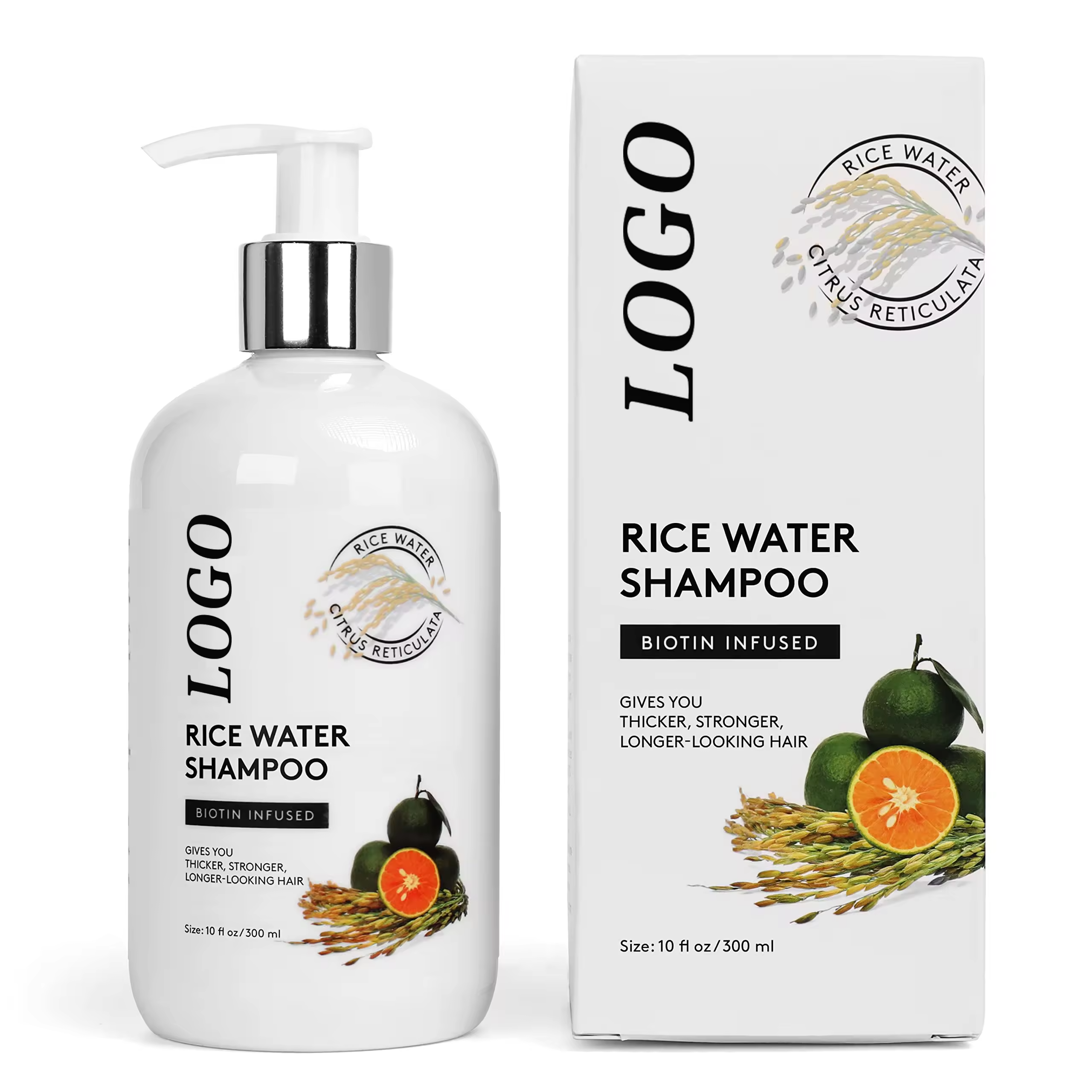 Private Label Natural Moisturizing Anti Hair Loss Hair Growth Hair Care Biotin Infused Rice Water Shampoo For Men and Women