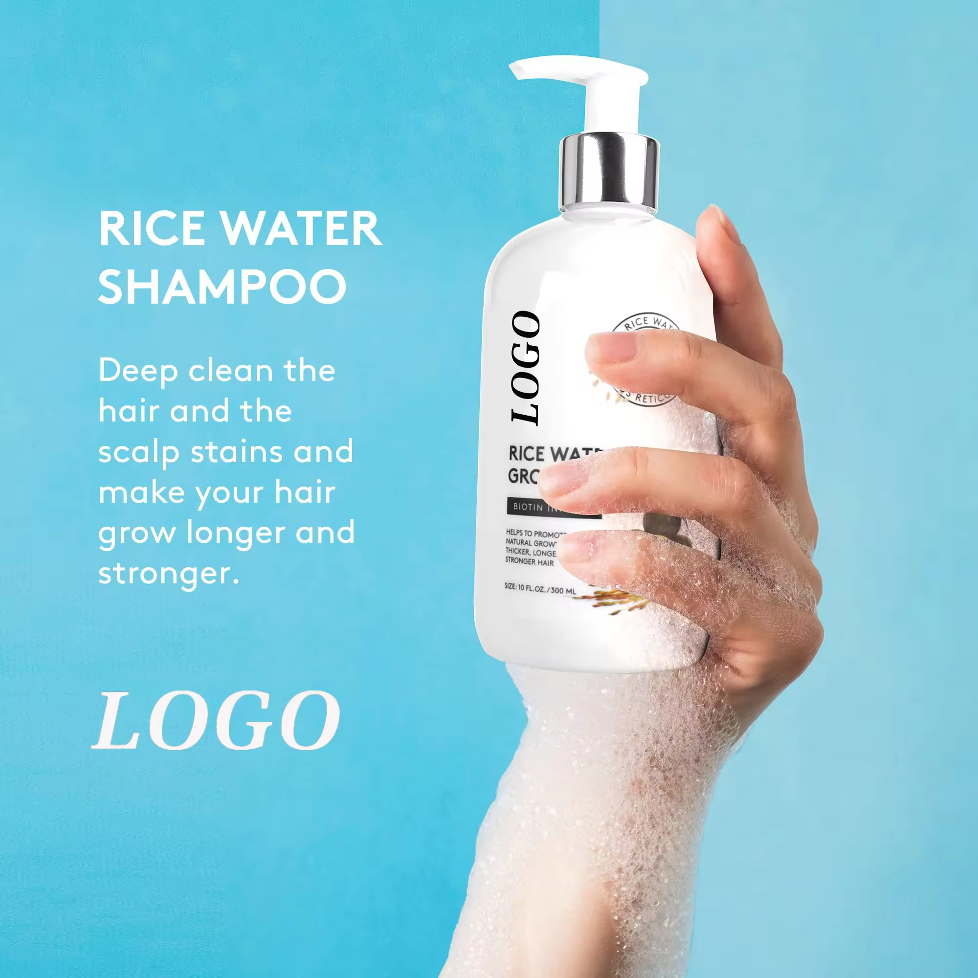 Private Label Natural Moisturizing Anti Hair Loss Hair Growth Hair Care Biotin Infused Rice Water Shampoo For Men and Women