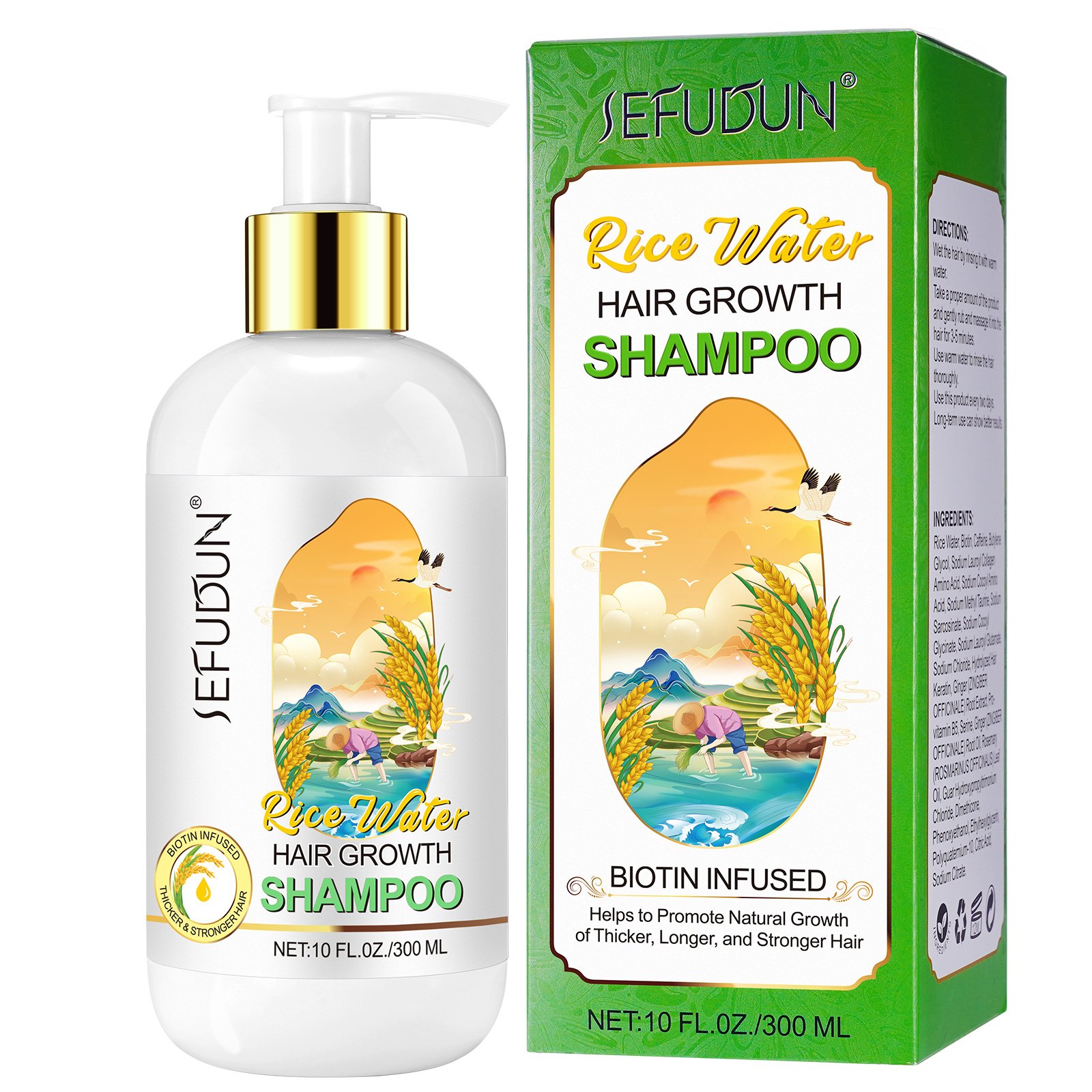 SEFUDUN private label deeply nourishing moisturizing natural organic anti hair loss biotin rice water hair growth shampoo