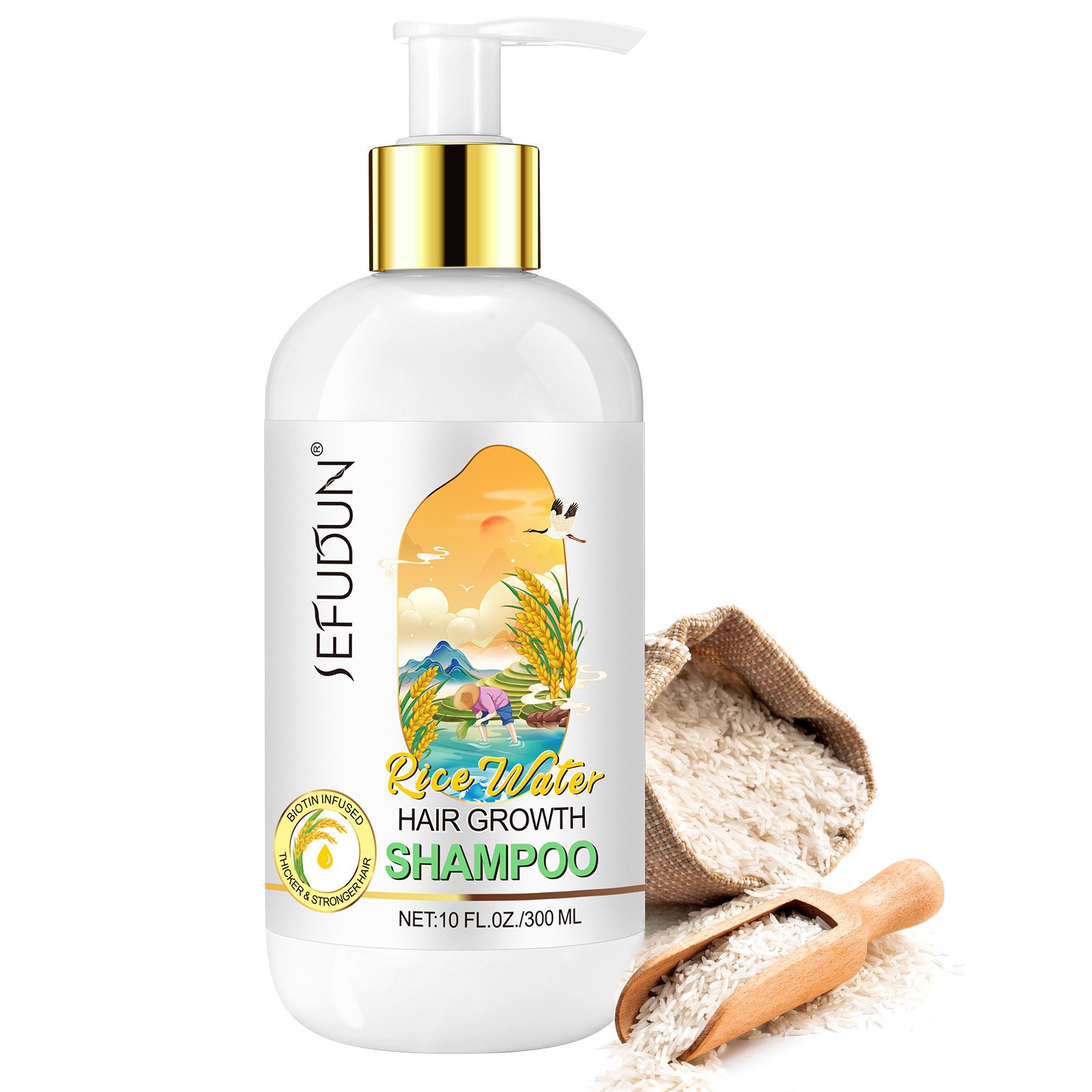 SEFUDUN private label deeply nourishing moisturizing natural organic anti hair loss biotin rice water hair growth shampoo