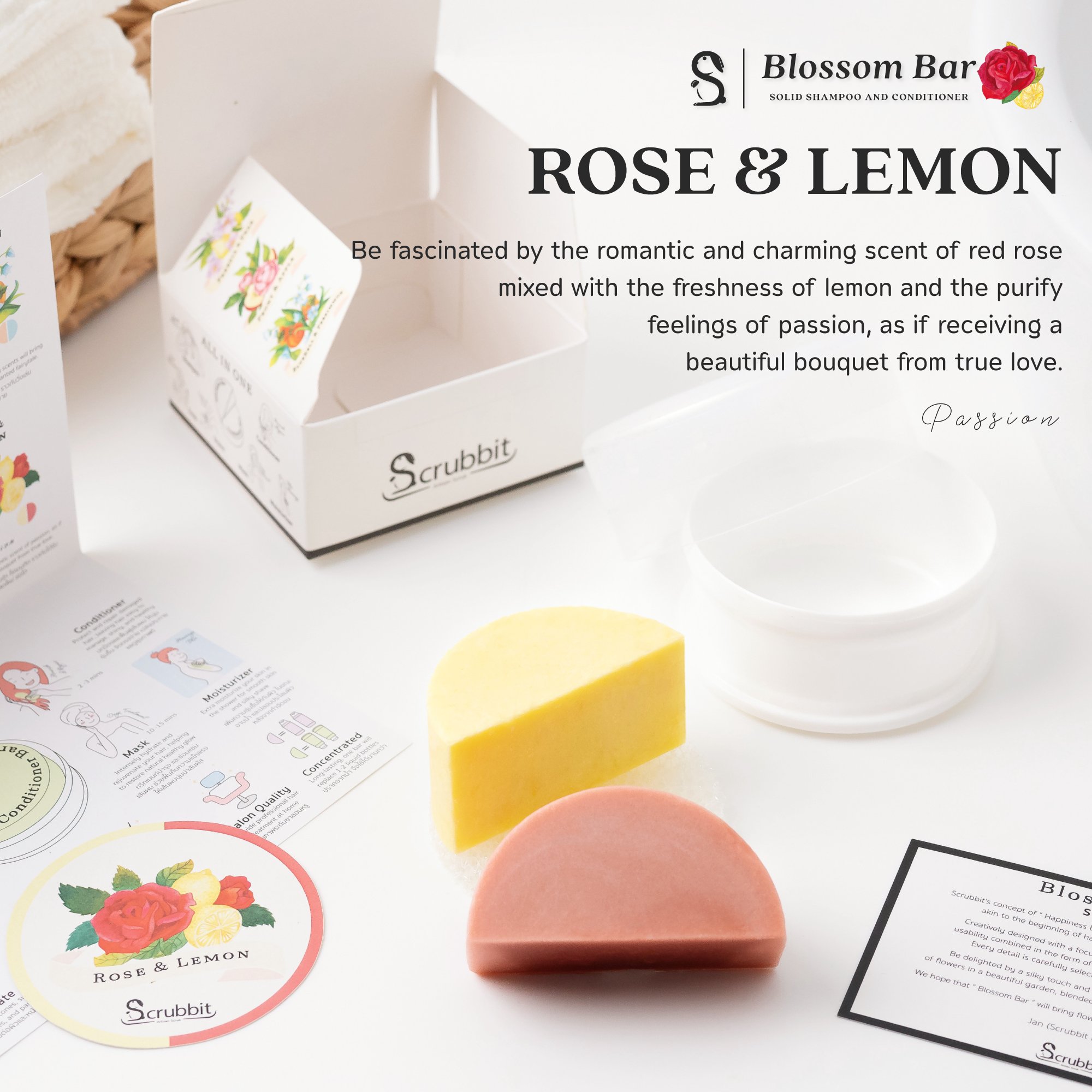 Vegan Eco-friendly Rose Lemon Scent Shampoo Conditioner Bar Creatively Designed Smoothing Moisturizing Refreshing Hair Care