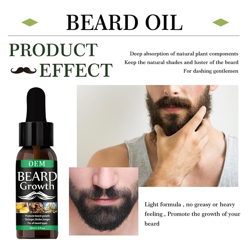 OEM Wholesale Organic ingredients Moustache Styling Softens Grooming Beard Growth Oil Beard Length Enhancer Regrowth Oil OEM