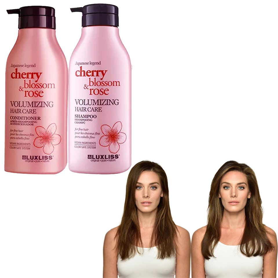 Luxliss High Quality Natural Ingredient Cherry Blossom Rose Oil Volumizing Shampoo and Conditioner Set for Fine Hair