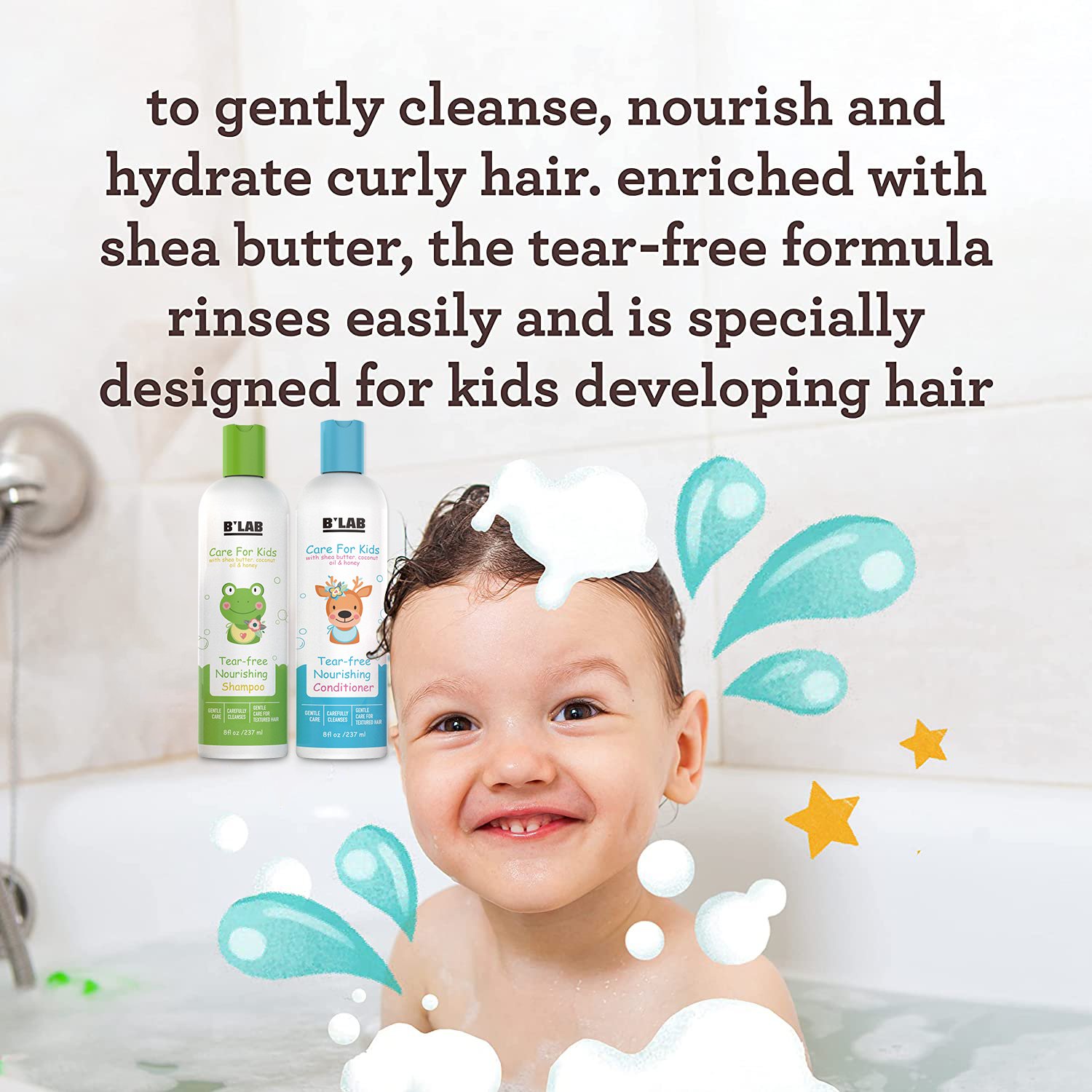Custom Shea Butter Moisture Curly Hair Products No Tear Nourishing Baby Kids Curl Hair Shampoo and Conditioner Set for Kids