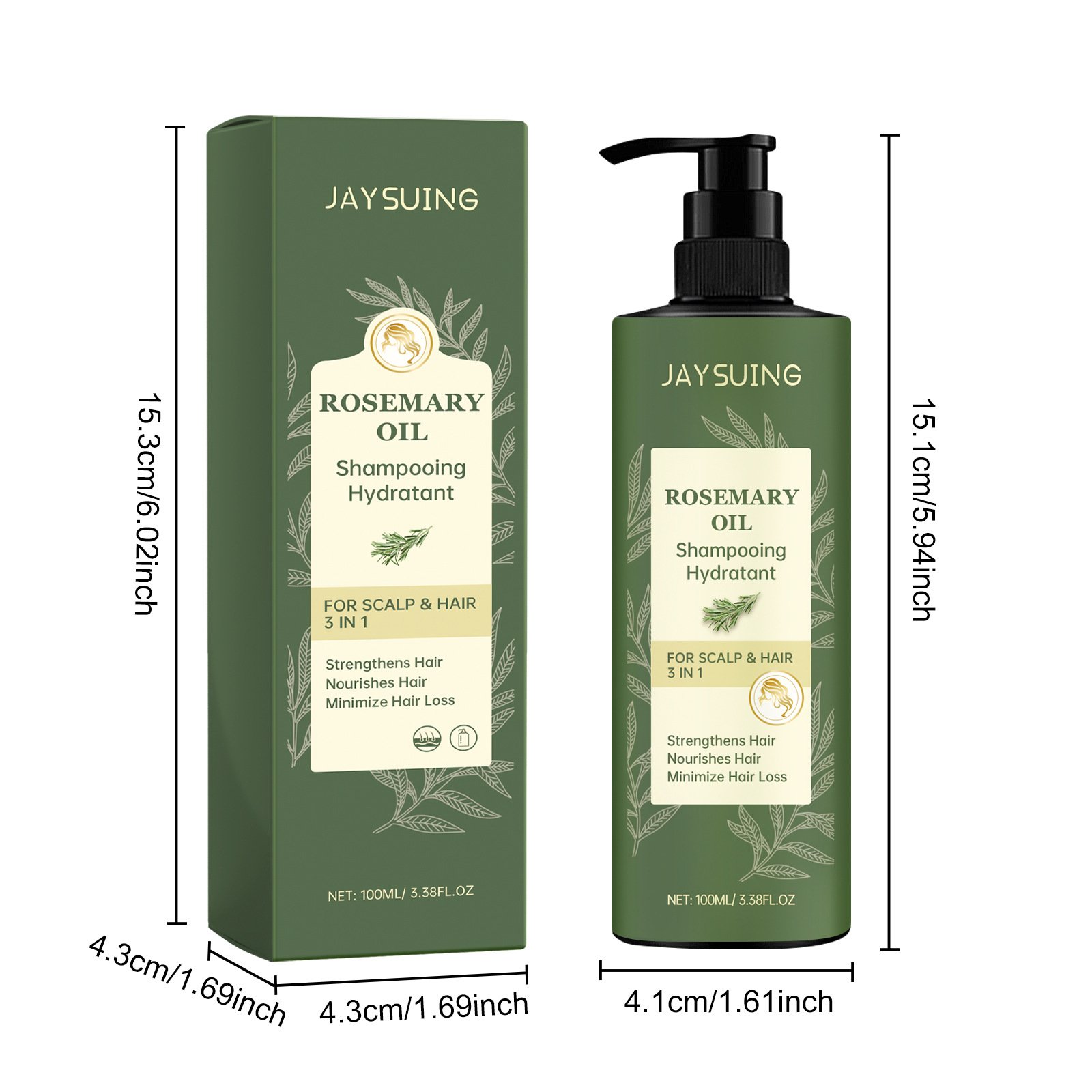 JAYSUING Deep Cleansing 3 In 1 Strengthening Hair Nourishing Anti Hair Loss Natural Rosemary Shampoo 100ml