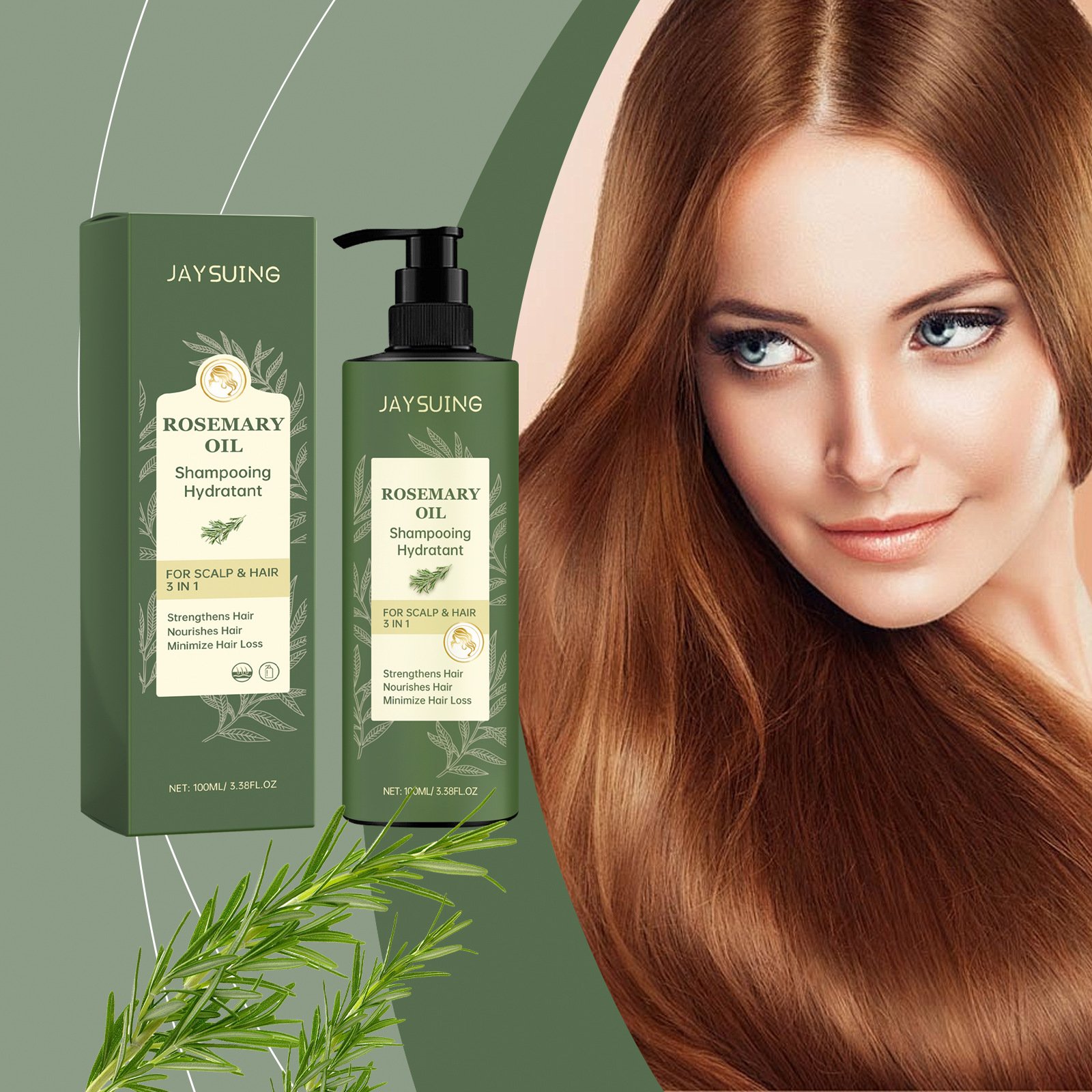 JAYSUING Deep Cleansing 3 In 1 Strengthening Hair Nourishing Anti Hair Loss Natural Rosemary Shampoo 100ml
