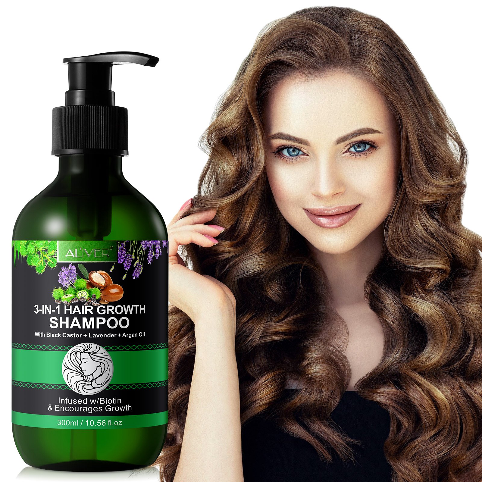 ALIVER private label activates hair follicles 300ml biotin jamaican black castor lavender argan oil shampoo for hair growth