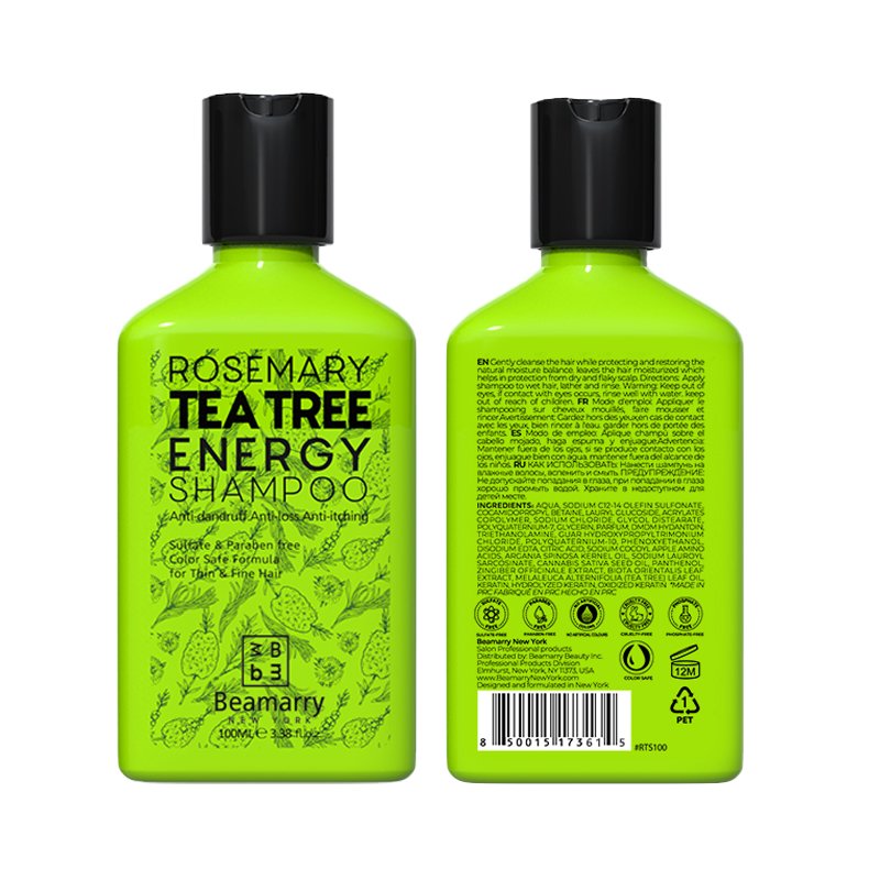 Travel size 100ML tea tree rosemary energy natural dry raw pure curly color hair shampoo wholesale for men