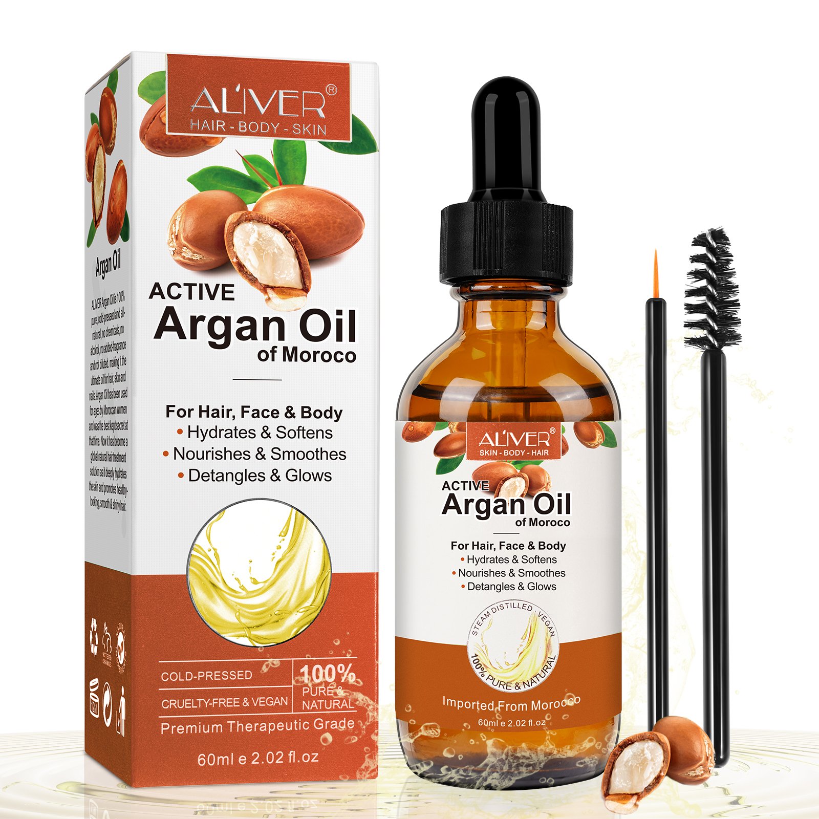 ALIVER massage essential oil,wholesale natural moisturizer nourishing skin care hair care keratin shampoo pure organic argan oil