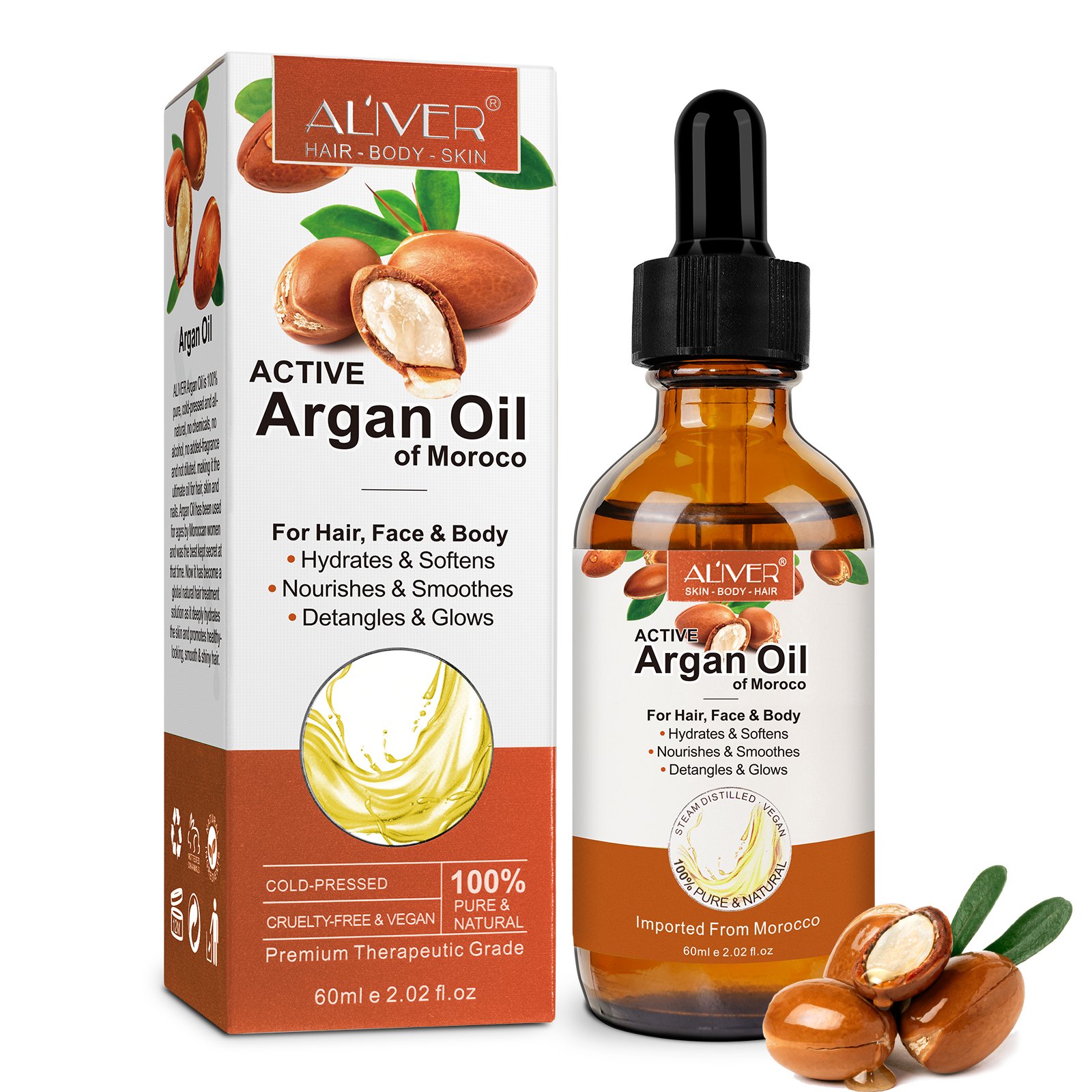 ALIVER massage essential oil,wholesale natural moisturizer nourishing skin care hair care keratin shampoo pure organic argan oil