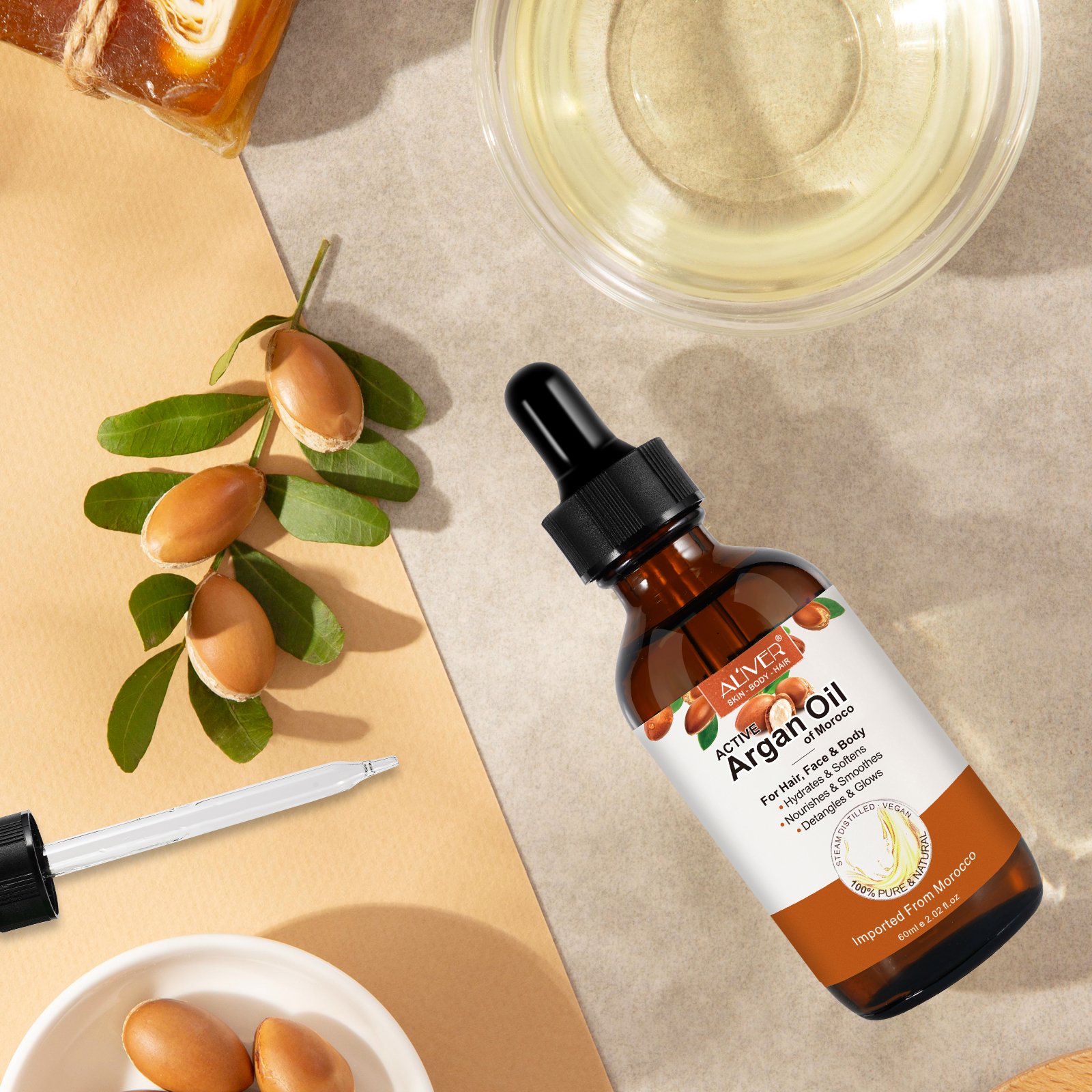 ALIVER massage essential oil,wholesale natural moisturizer nourishing skin care hair care keratin shampoo pure organic argan oil