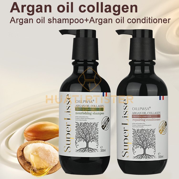 RTS Huati Sifuli SUPER LISSE 300ml Pure Organic collagen moisturizing hair protect Argan Oil Shampoo And Conditioner Set