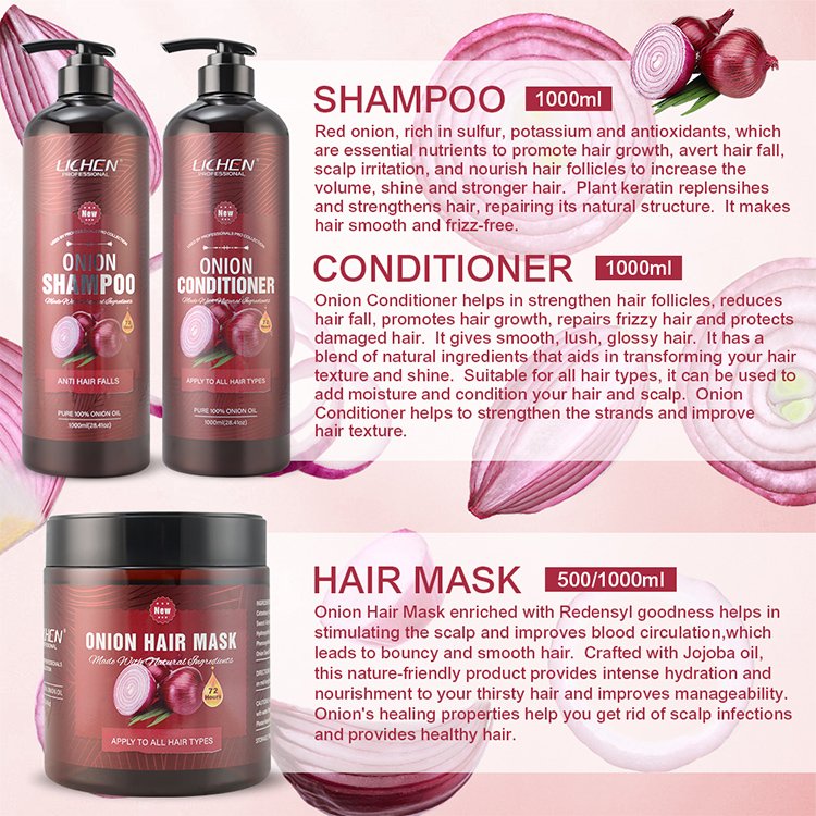 private label 1000ml anti hair loss hair growth red onion shampoo and conditioner