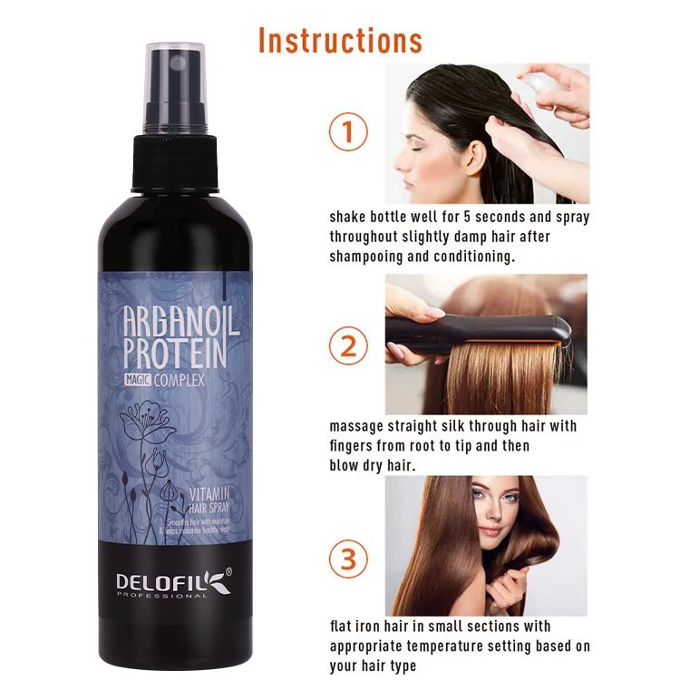Delofil Hot Sale 260ml 10 in 1 Thermal Protector Conditioning Hair Spray Heat Protectant Shine Nourish Spray For Hair Treatment