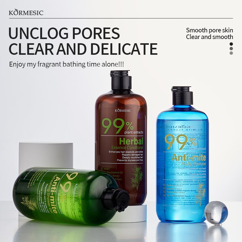 Private Label KORMESIC Custom OEM natural plant body wash Refreshing Anti-Mite Fluffy hair shampoo and hair conditioner
