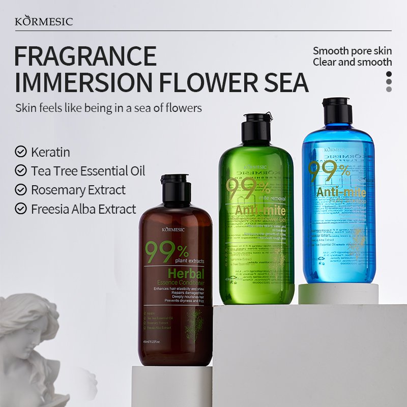 Private Label KORMESIC Custom OEM natural plant body wash Refreshing Anti-Mite Fluffy hair shampoo and hair conditioner