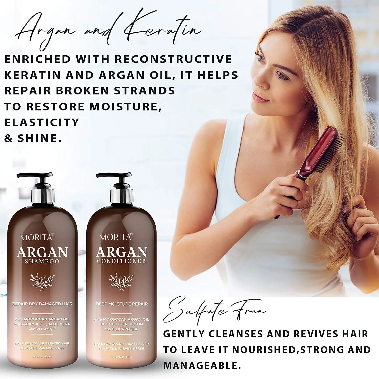 Morita Factory Price Aloe Vera Vitamin E Anti Hair Loss Hair Growth Natural Avocado Coconut Argan Oil shampoo and conditioner