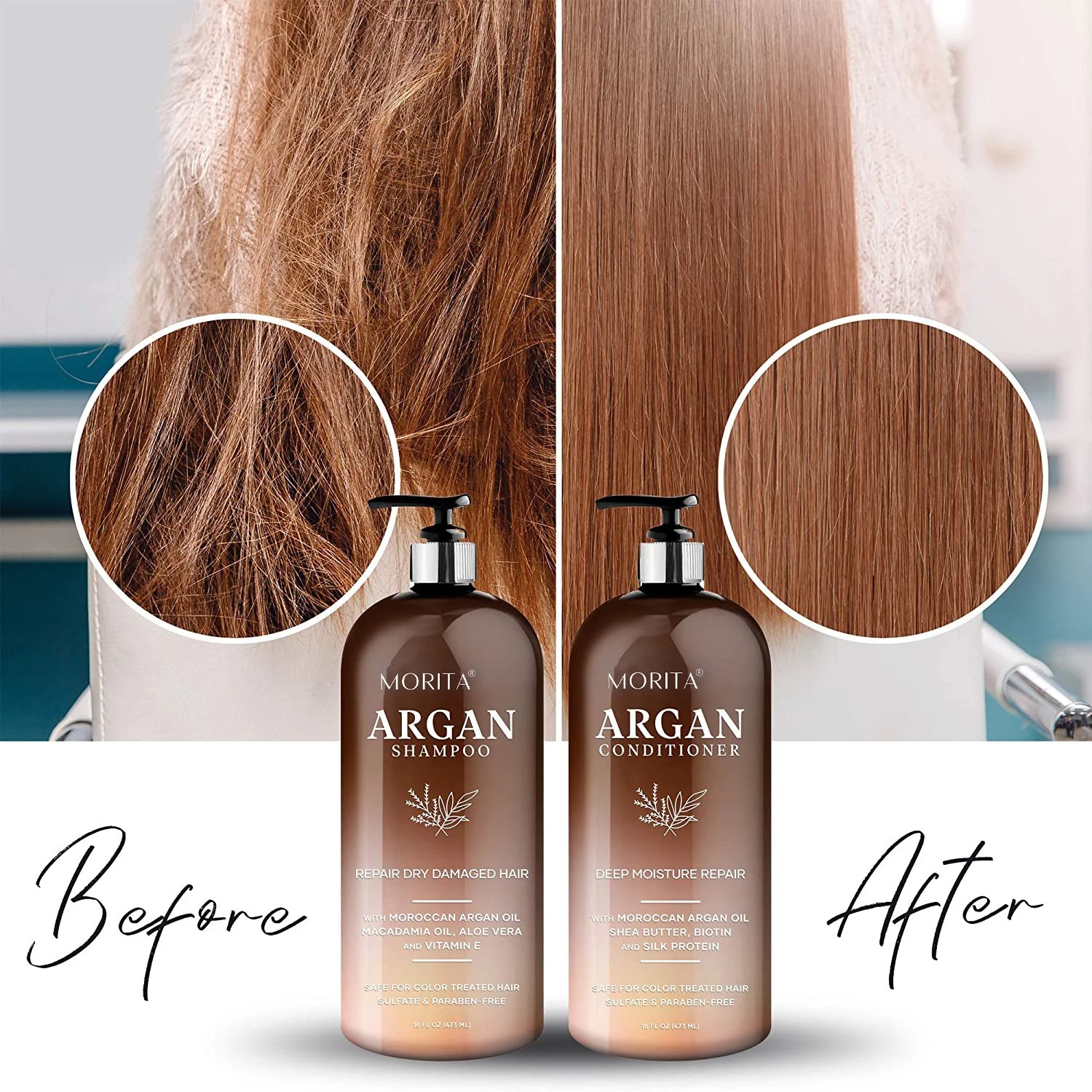 Morita Factory Price Aloe Vera Vitamin E Anti Hair Loss Hair Growth Natural Avocado Coconut Argan Oil shampoo and conditioner