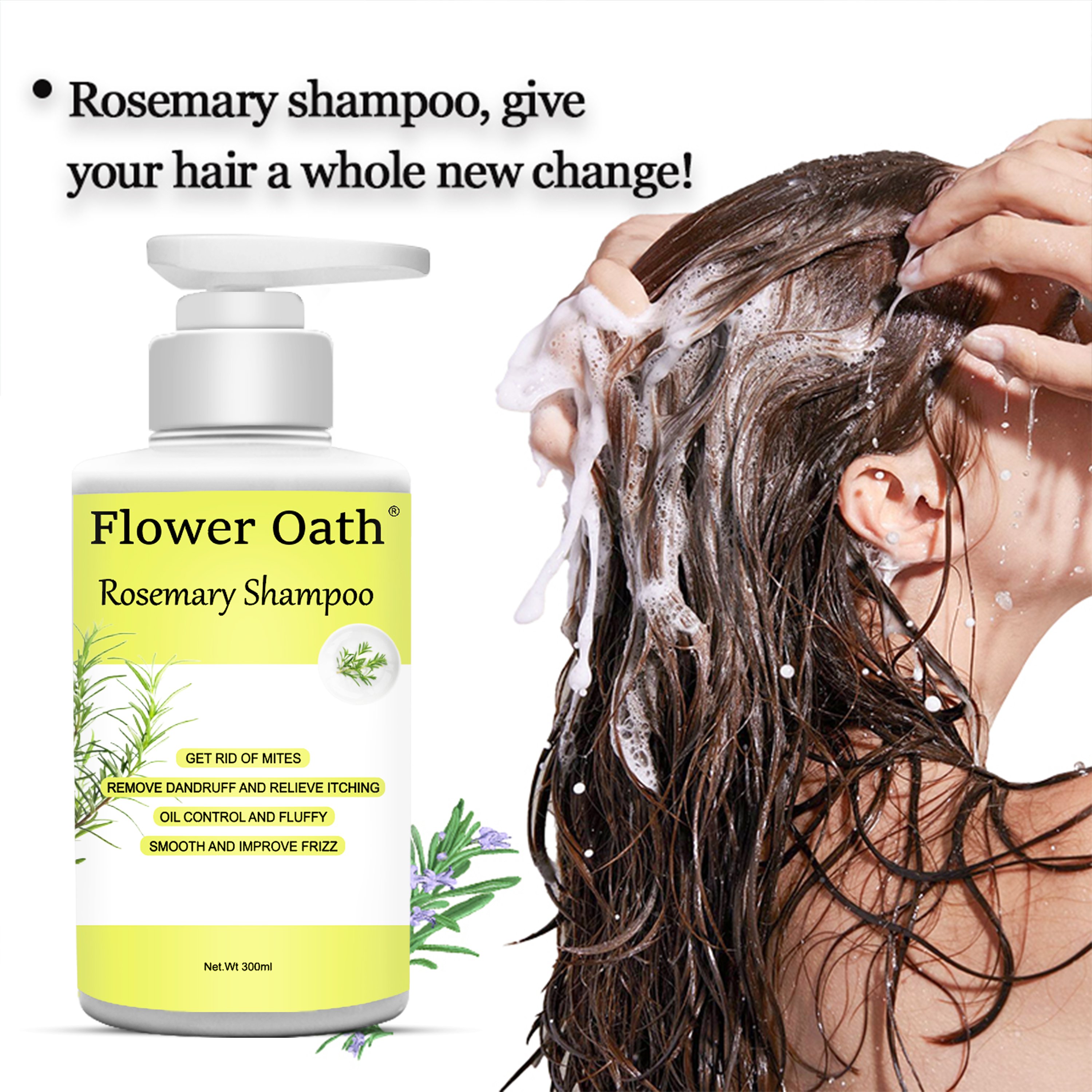 Flower Oath Wholesale private label peppermint rosemary hair growth biotin shampoo ginger anti hair loss shampoo liquid