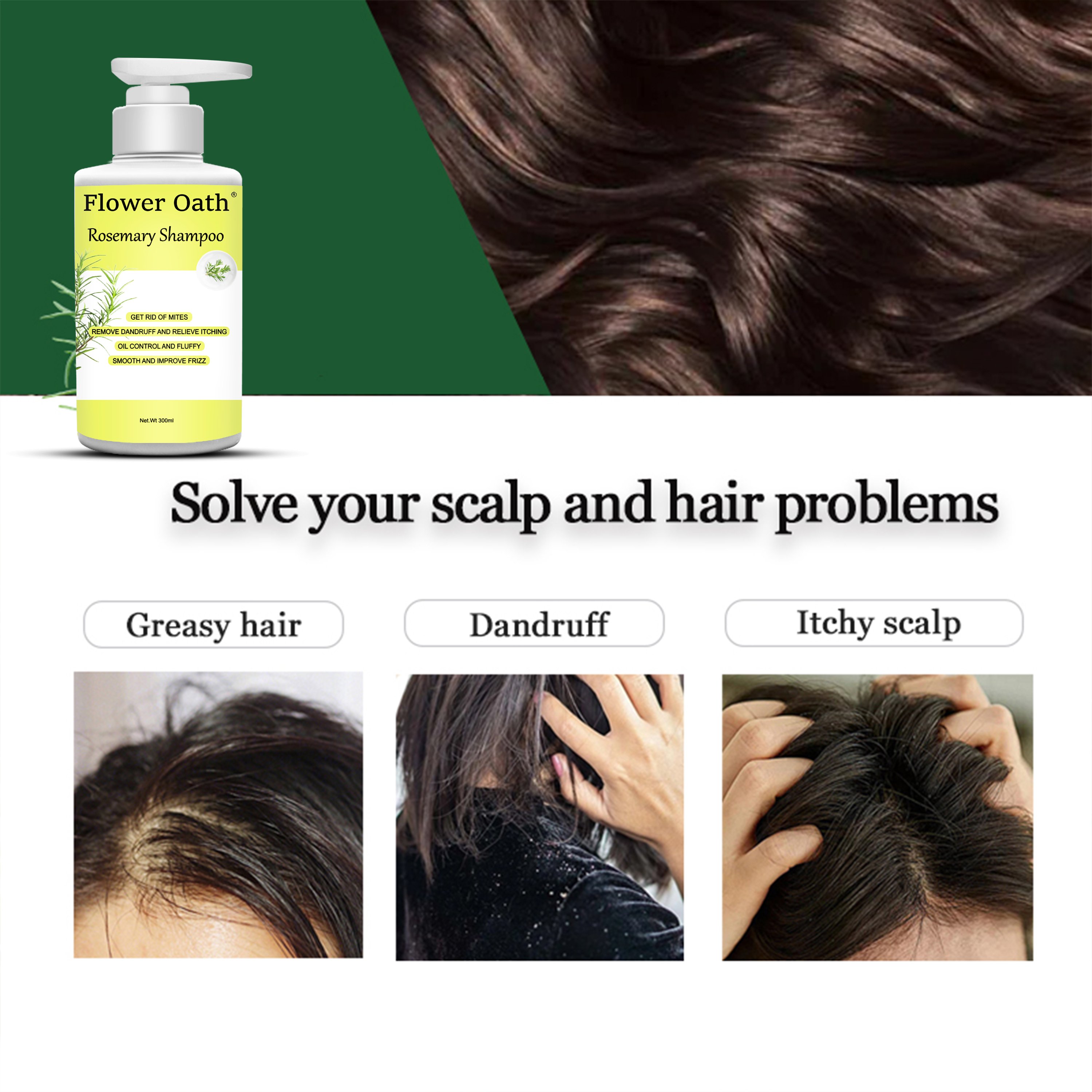 Flower Oath Wholesale private label peppermint rosemary hair growth biotin shampoo ginger anti hair loss shampoo liquid