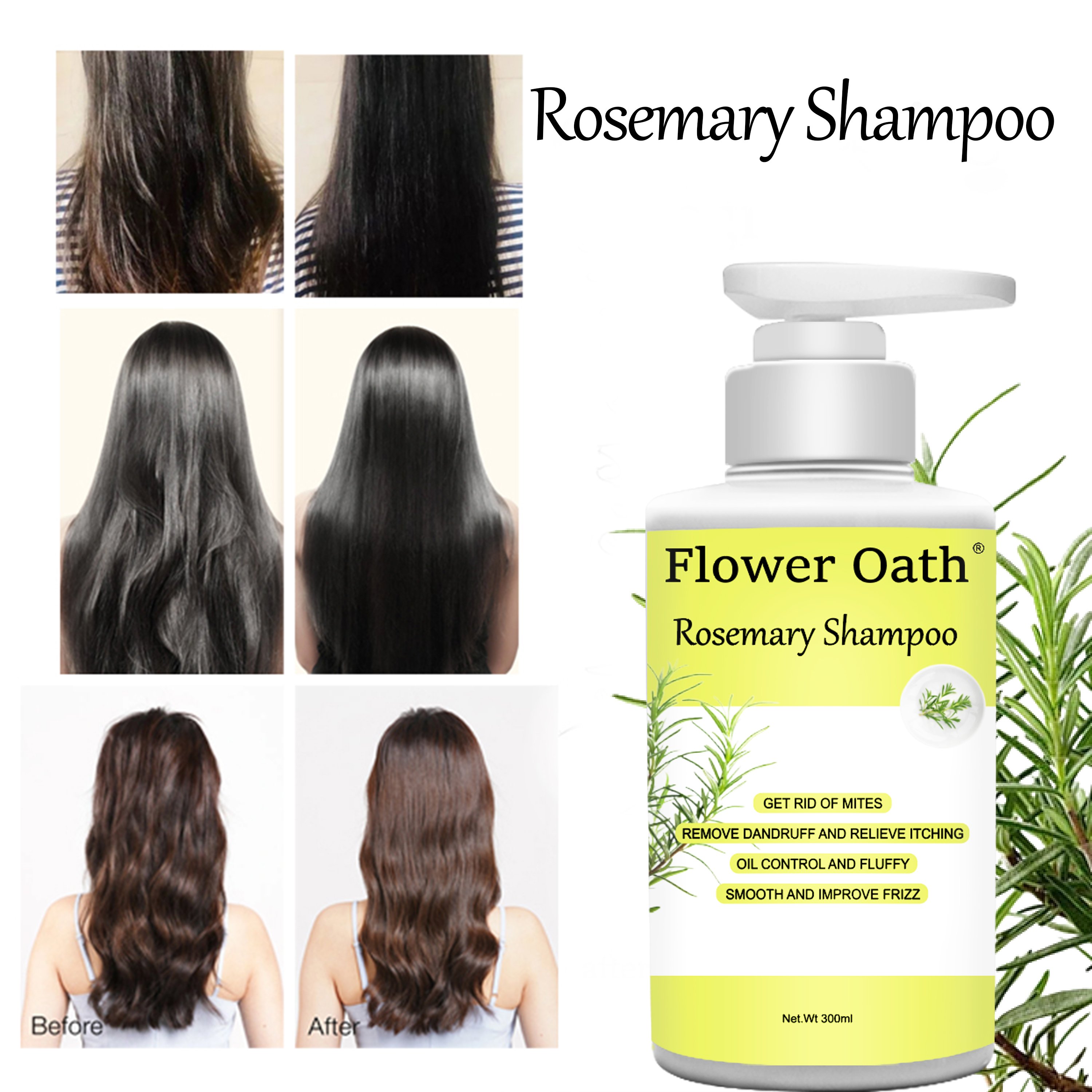 Flower Oath Wholesale private label peppermint rosemary hair growth biotin shampoo ginger anti hair loss shampoo liquid