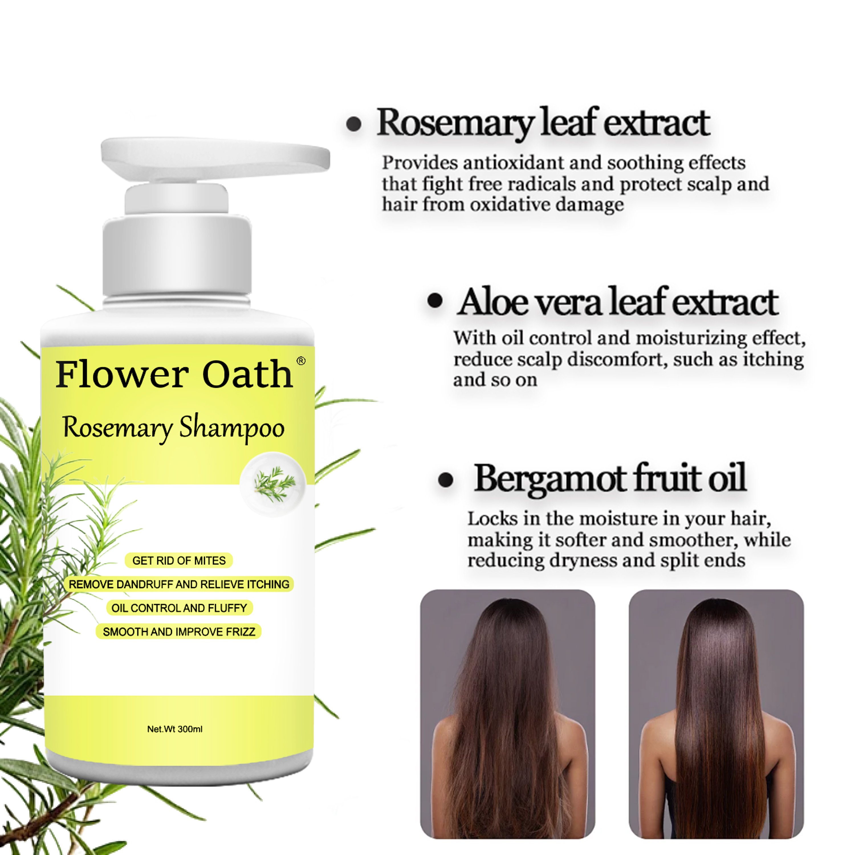 Flower Oath Wholesale private label peppermint rosemary hair growth biotin shampoo ginger anti hair loss shampoo liquid