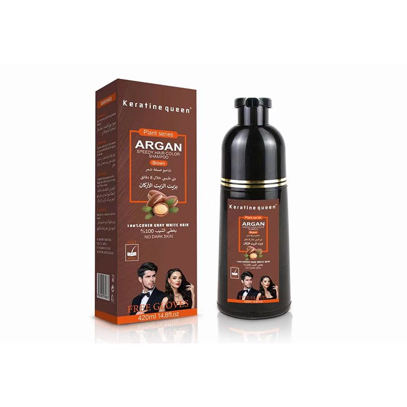 Factory OEM Private Label Natural Argan Oil Black Brown Color Hair Dye Shampoo 420ml Organic Hair Color Dyeing Cream Shampoo