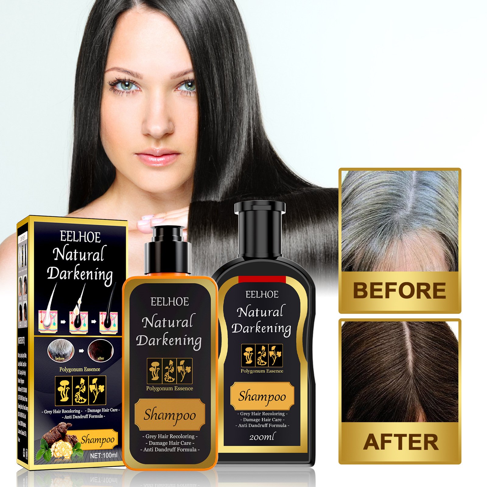 Hot Sale Polygonum Multiflorum Shampoo White To Black Dandruff Removing Itching Relieving Hair Root Cleaning Nutritious Shampoo