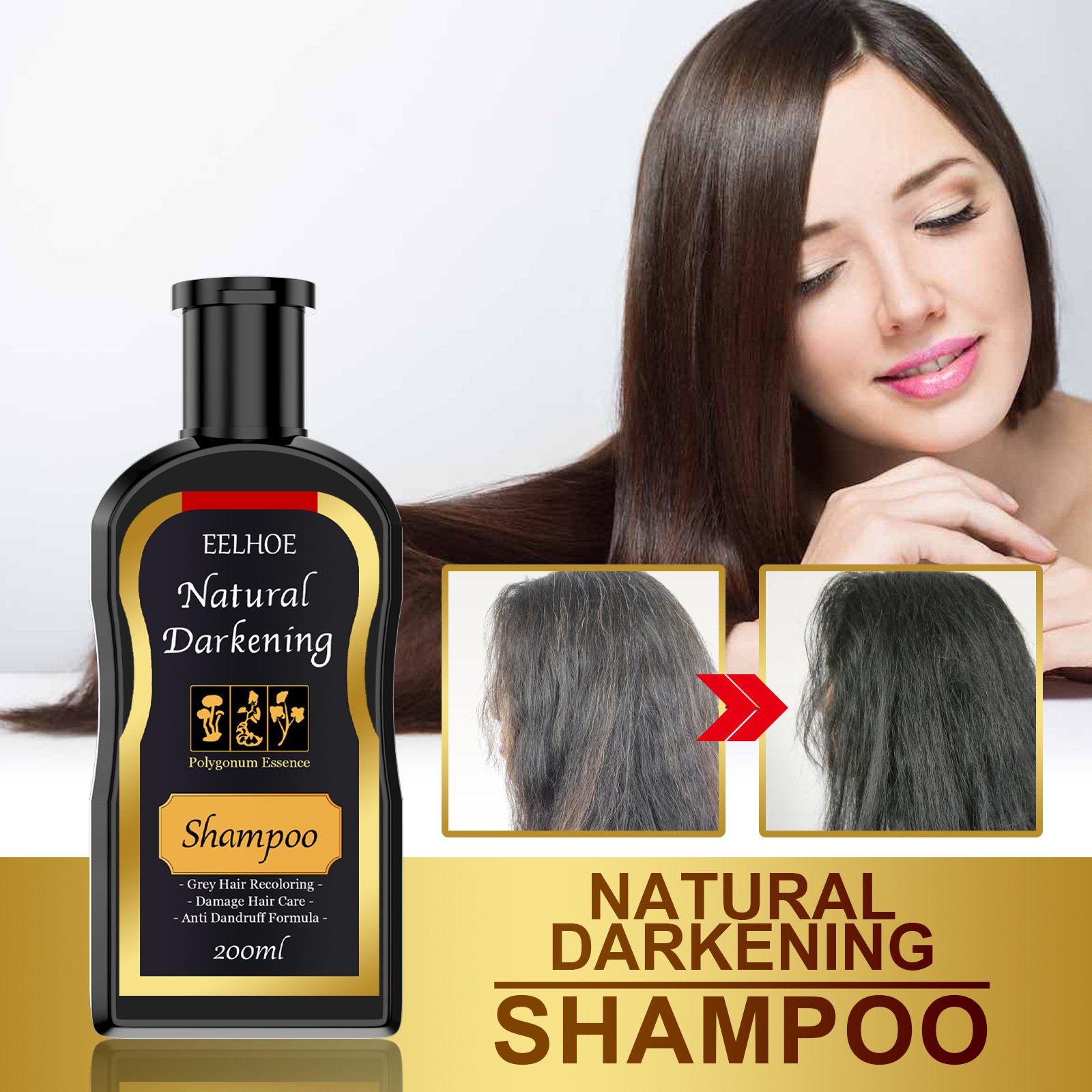 Hot Sale Polygonum Multiflorum Shampoo White To Black Dandruff Removing Itching Relieving Hair Root Cleaning Nutritious Shampoo