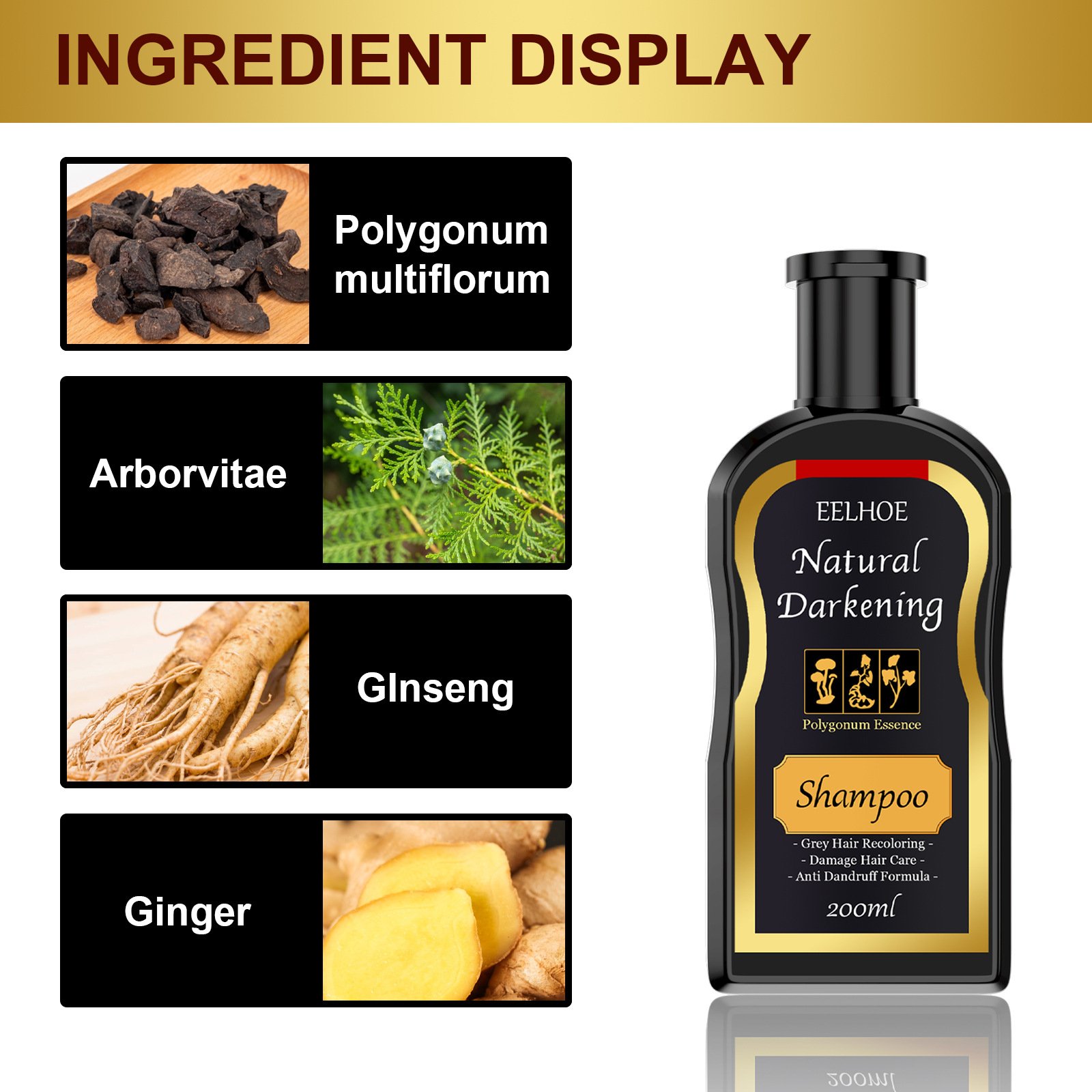 Hot Sale Polygonum Multiflorum Shampoo White To Black Dandruff Removing Itching Relieving Hair Root Cleaning Nutritious Shampoo