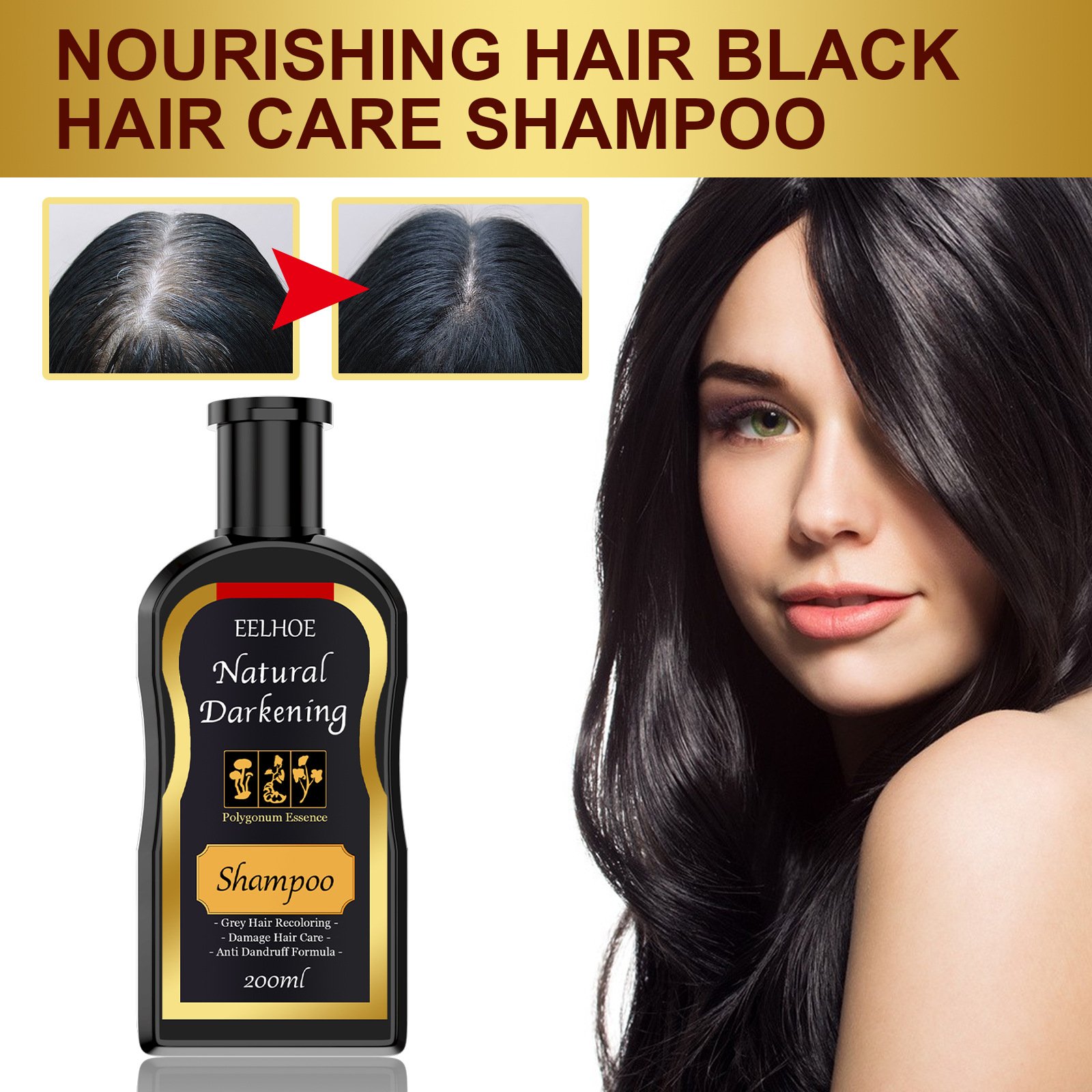 Hot Sale Polygonum Multiflorum Shampoo White To Black Dandruff Removing Itching Relieving Hair Root Cleaning Nutritious Shampoo