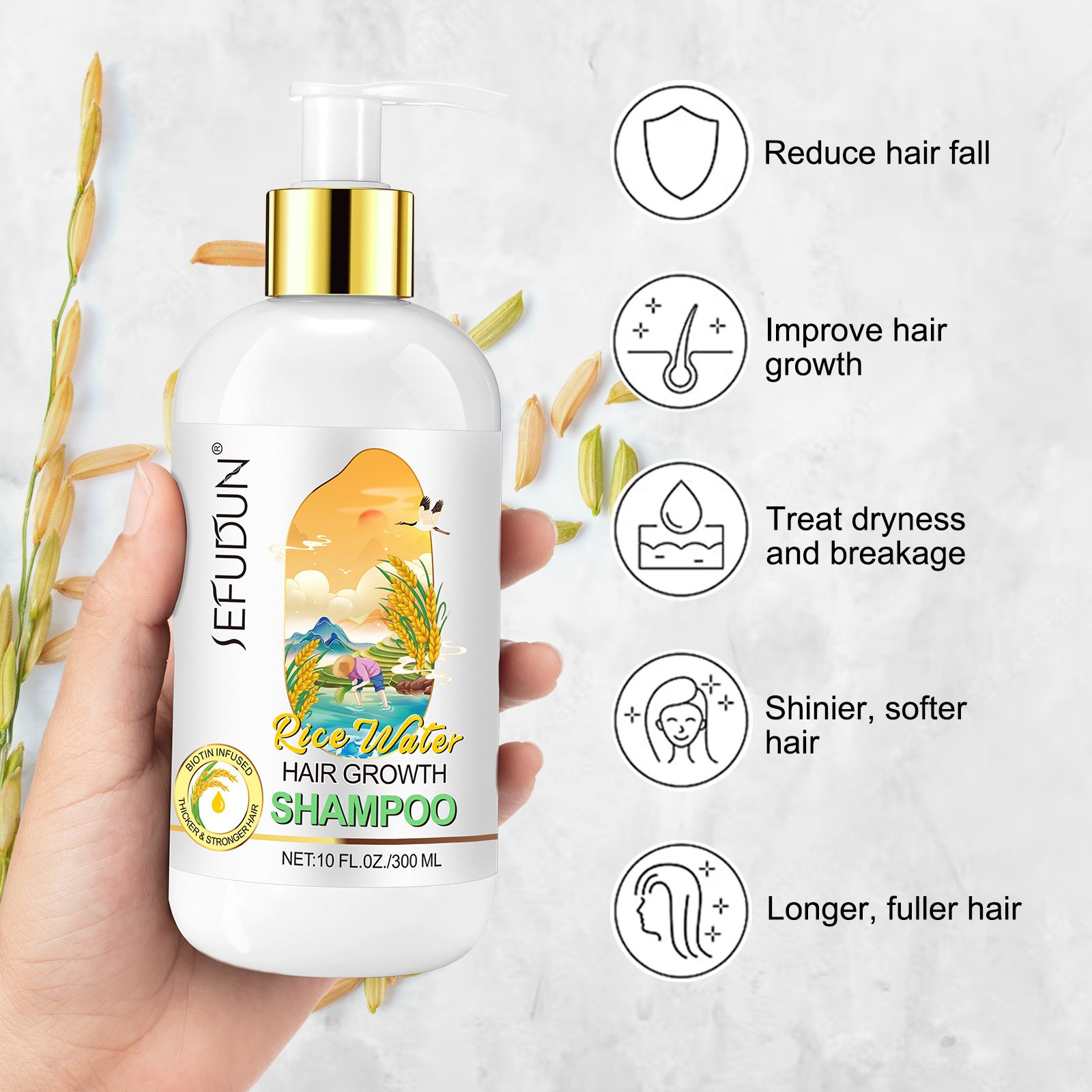 Private Label Eco Friendly Hydrolyzed Wash Rice Protein Hair Water Shampoo