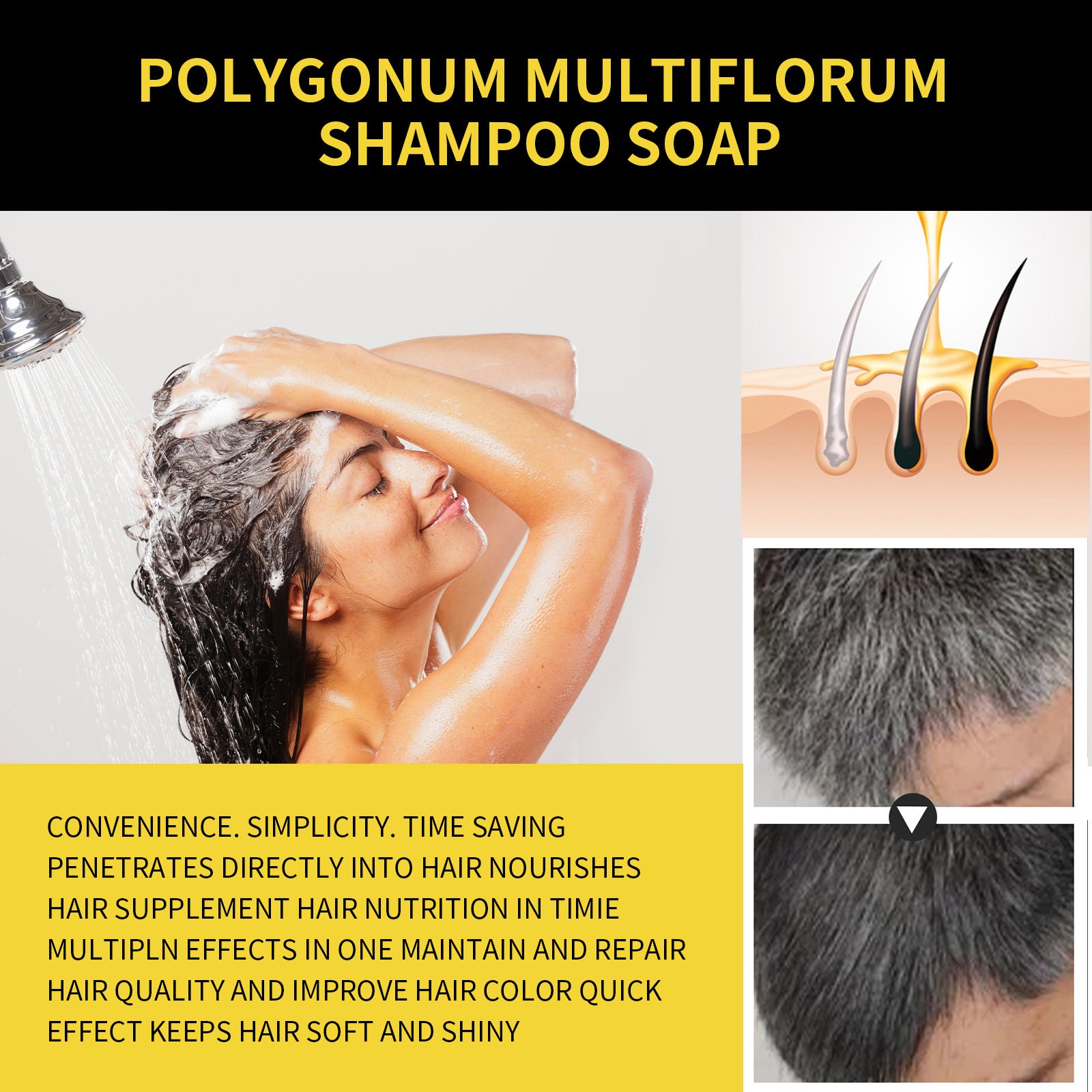 Eelhoe Polygonum Multiflorum Essence Moisturizing Hair Cleaning Repairing Black Softening Shampoo Darking Shampoo