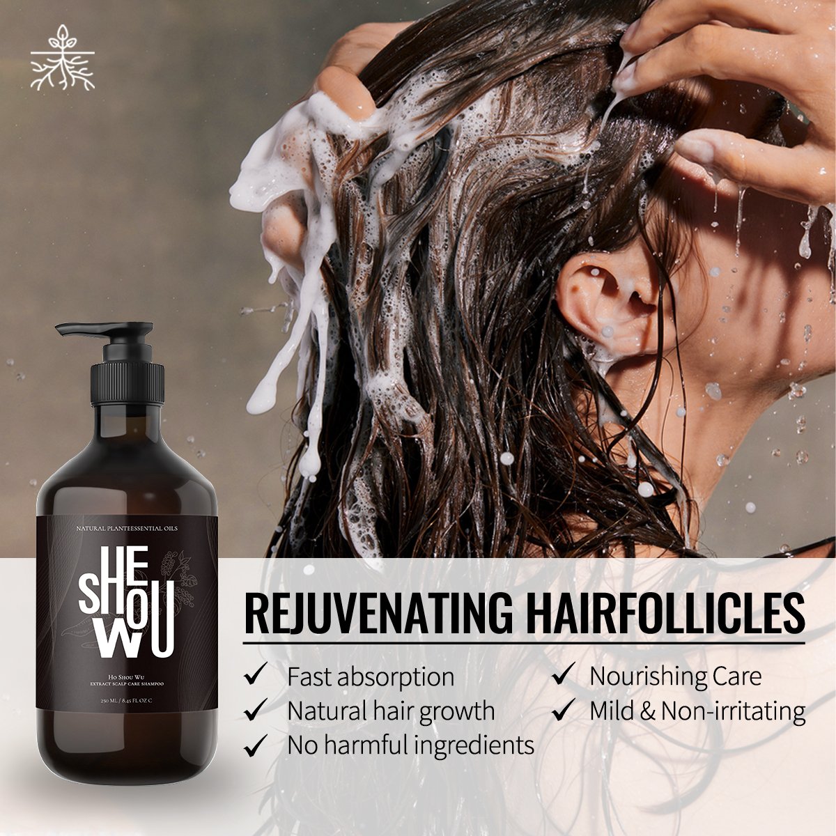Natural Herbal Anti-hair Loss Shampoo with He Shou Wu Essence Extract Moisturizes Hair Scalp Repair Shampoo For Men And Women